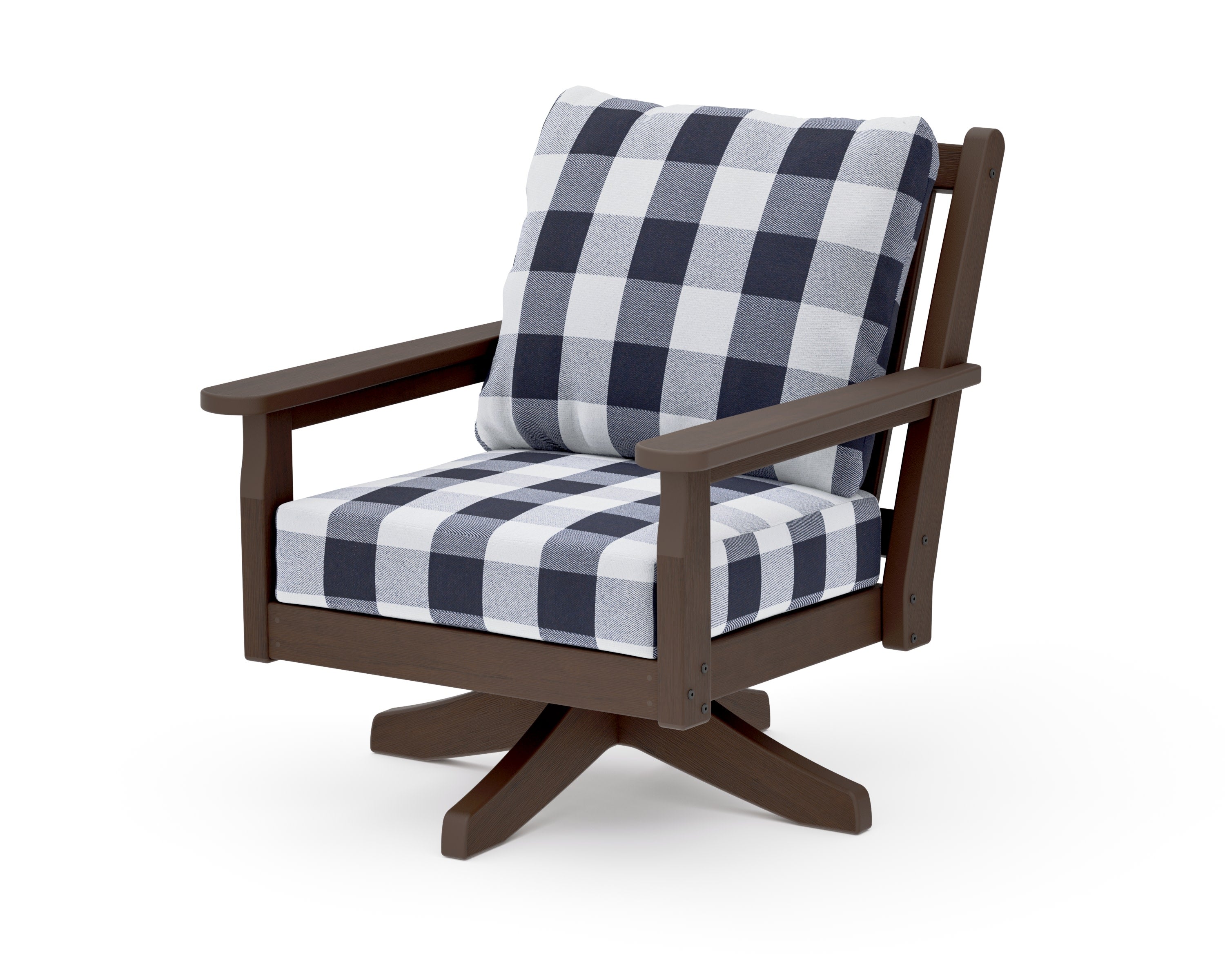 Chippendale Deep Seating Swivel Chair in Kona / Buffalo Plaid Navy