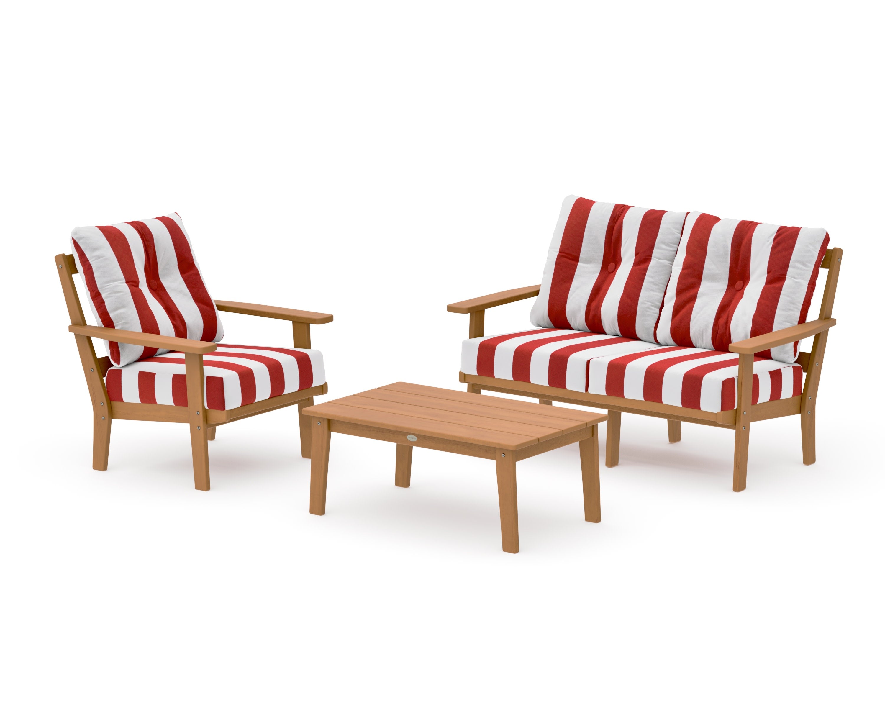Oxford 3-Piece Deep Seating Set with Loveseat in Natural / Cabana Stripe Crimson
