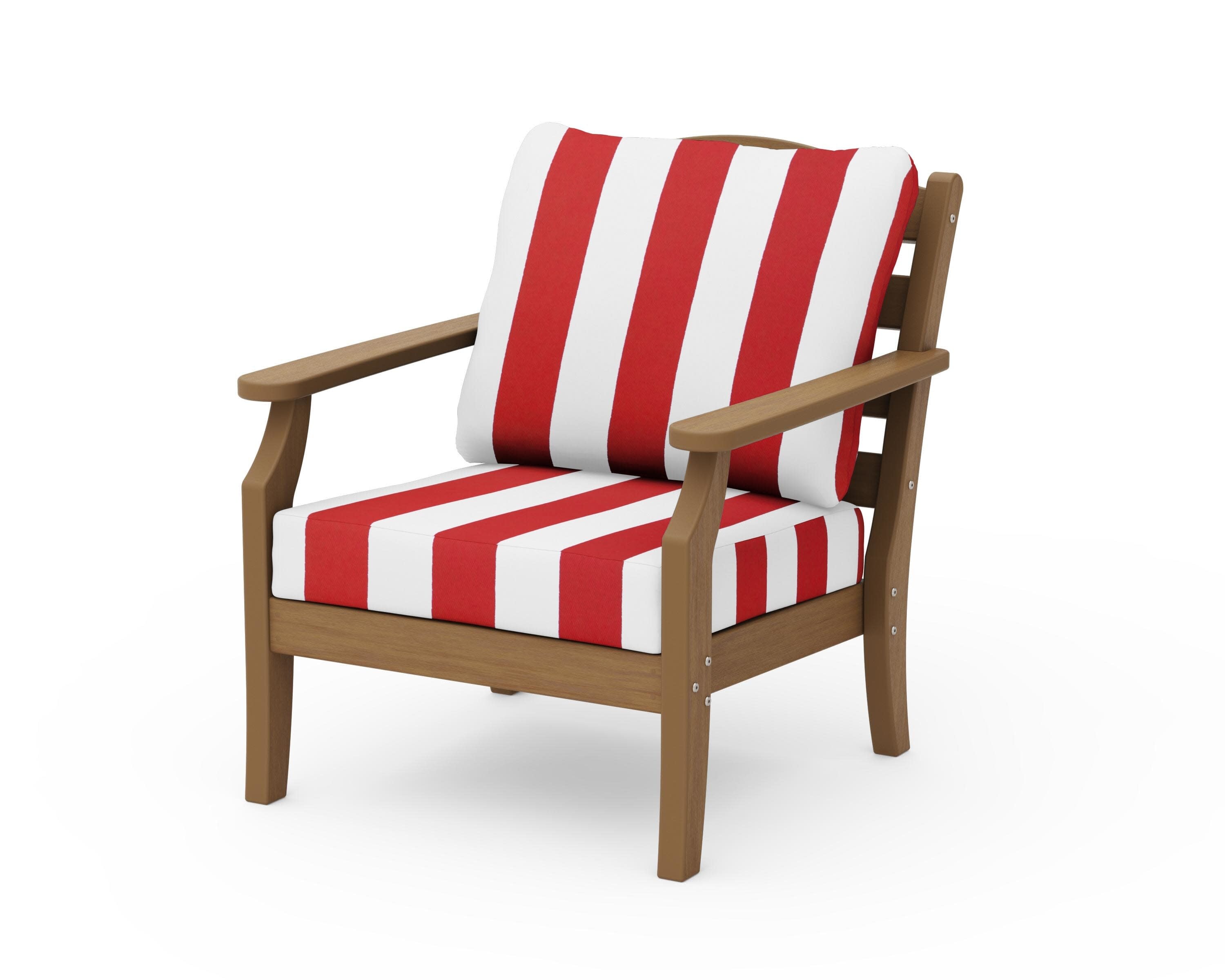 Savannah Deep Seating Chair in Natural / Cabana Stripe Crimson