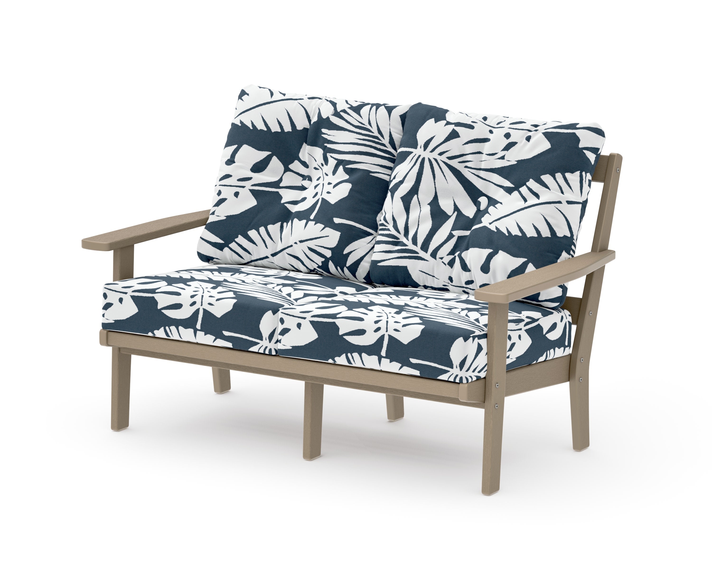 Prairie Deep SeatingLoveseat in Vintage Sahara / Leaf Marine Indigo