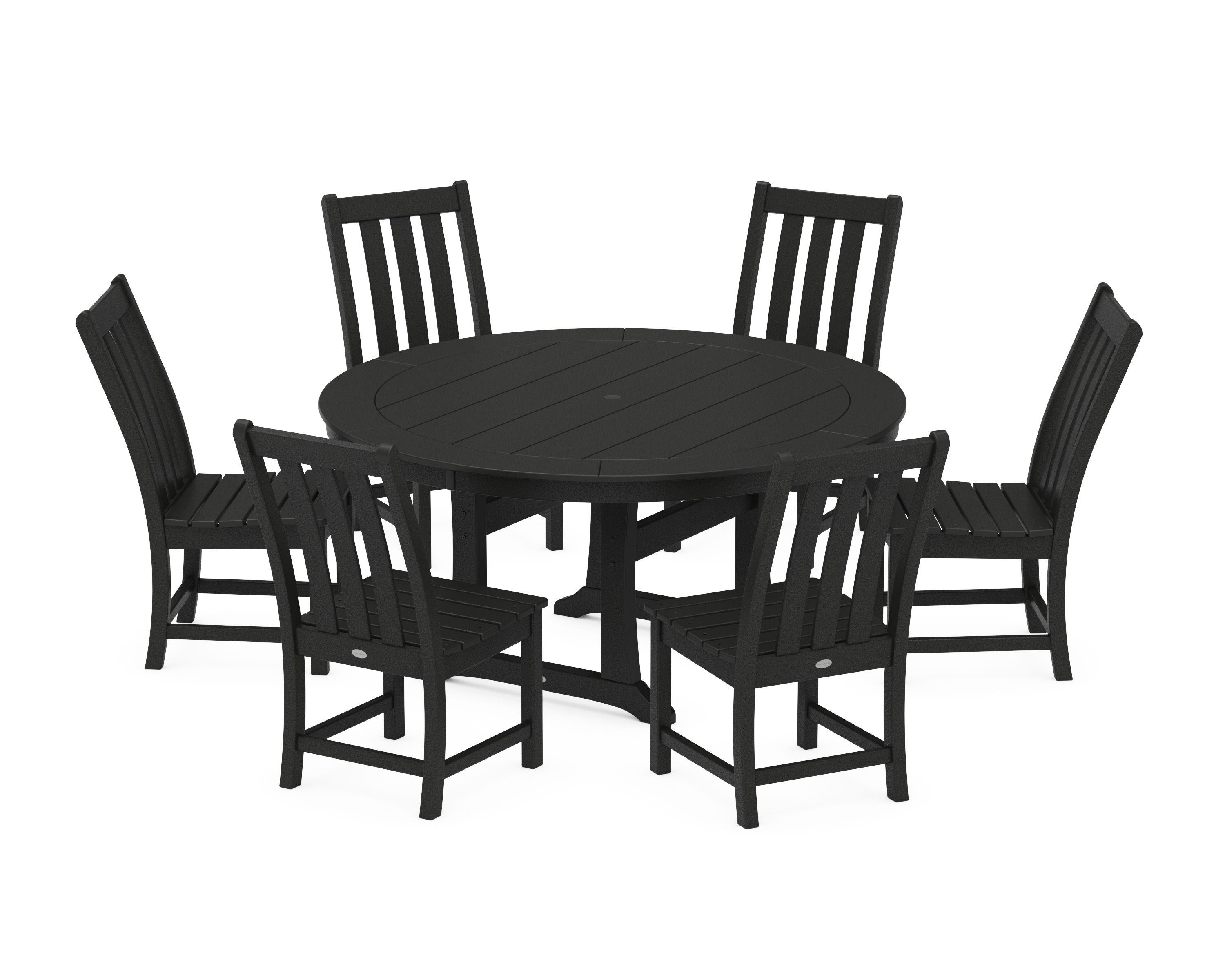 Vineyard 7-Piece Side Chair Round Dining Set in Black