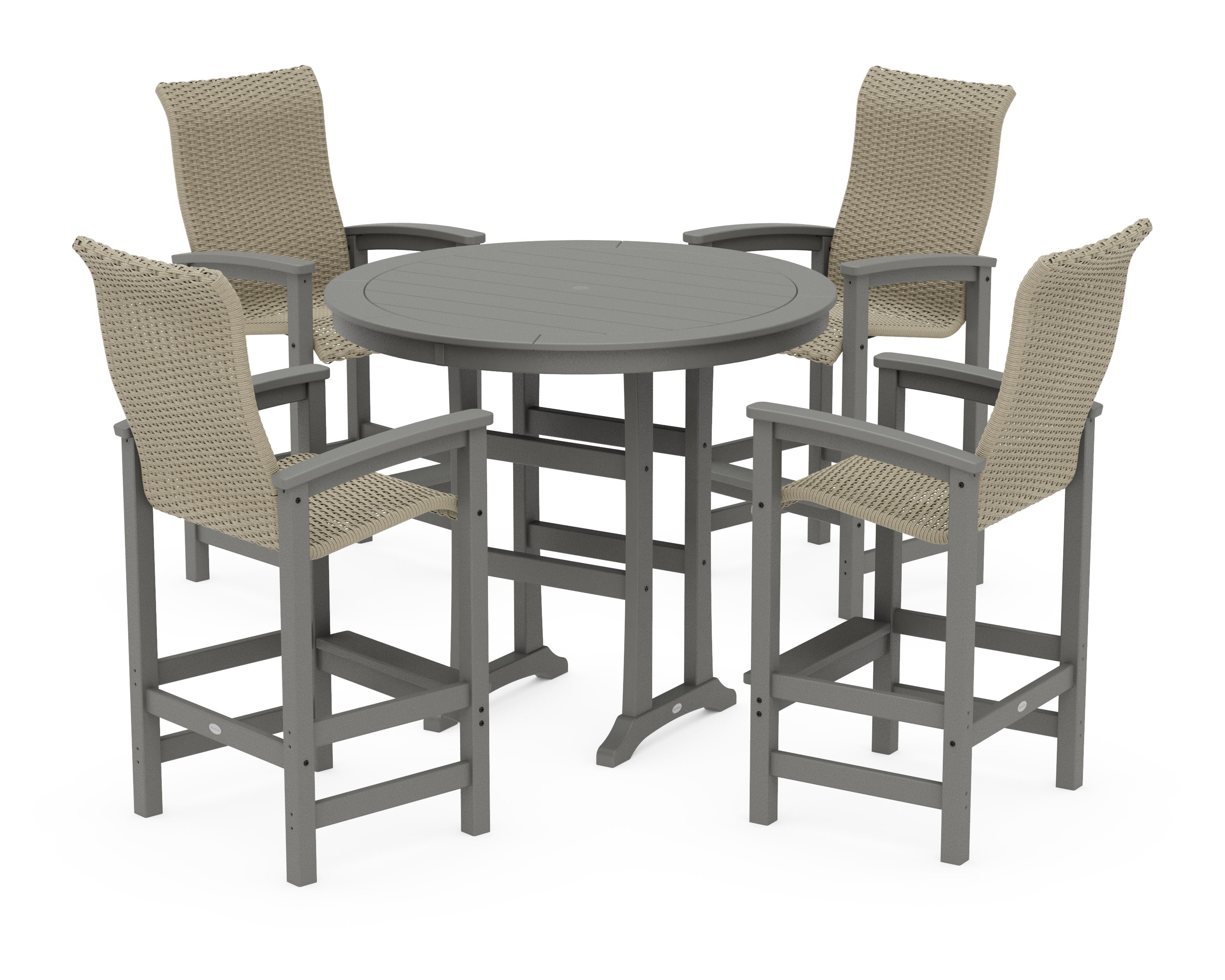 Coastal Woven High-Back 5-Piece Round Bar Set in Slate Grey / Dune Grass