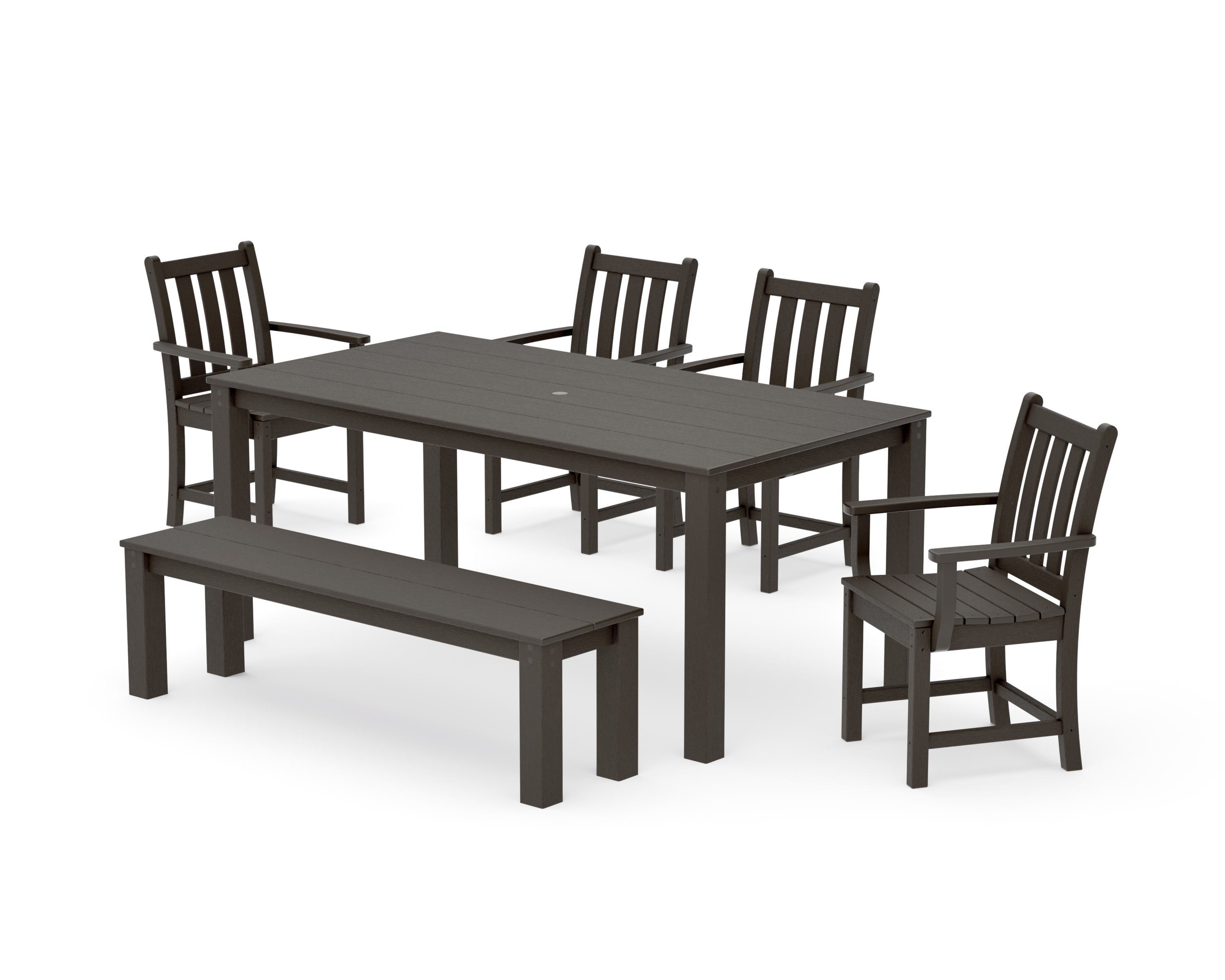 Traditional Garden 6-Piece Parsons Dining Set with Bench in Vintage Coffee