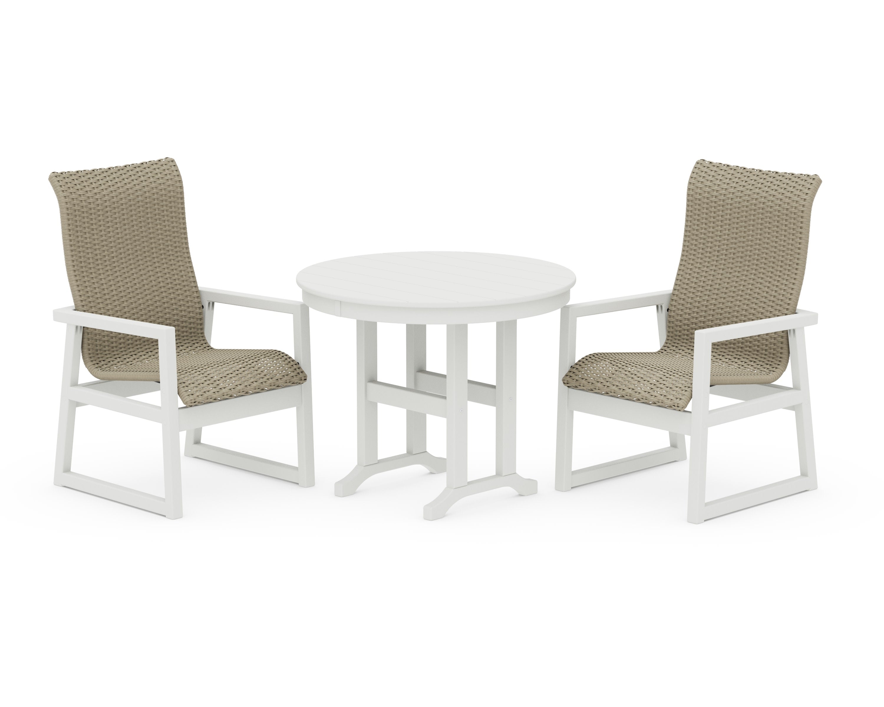 EDGE Woven Highback 3-Piece Farmhouse Dining Set in Vintage White / Dune Grass
