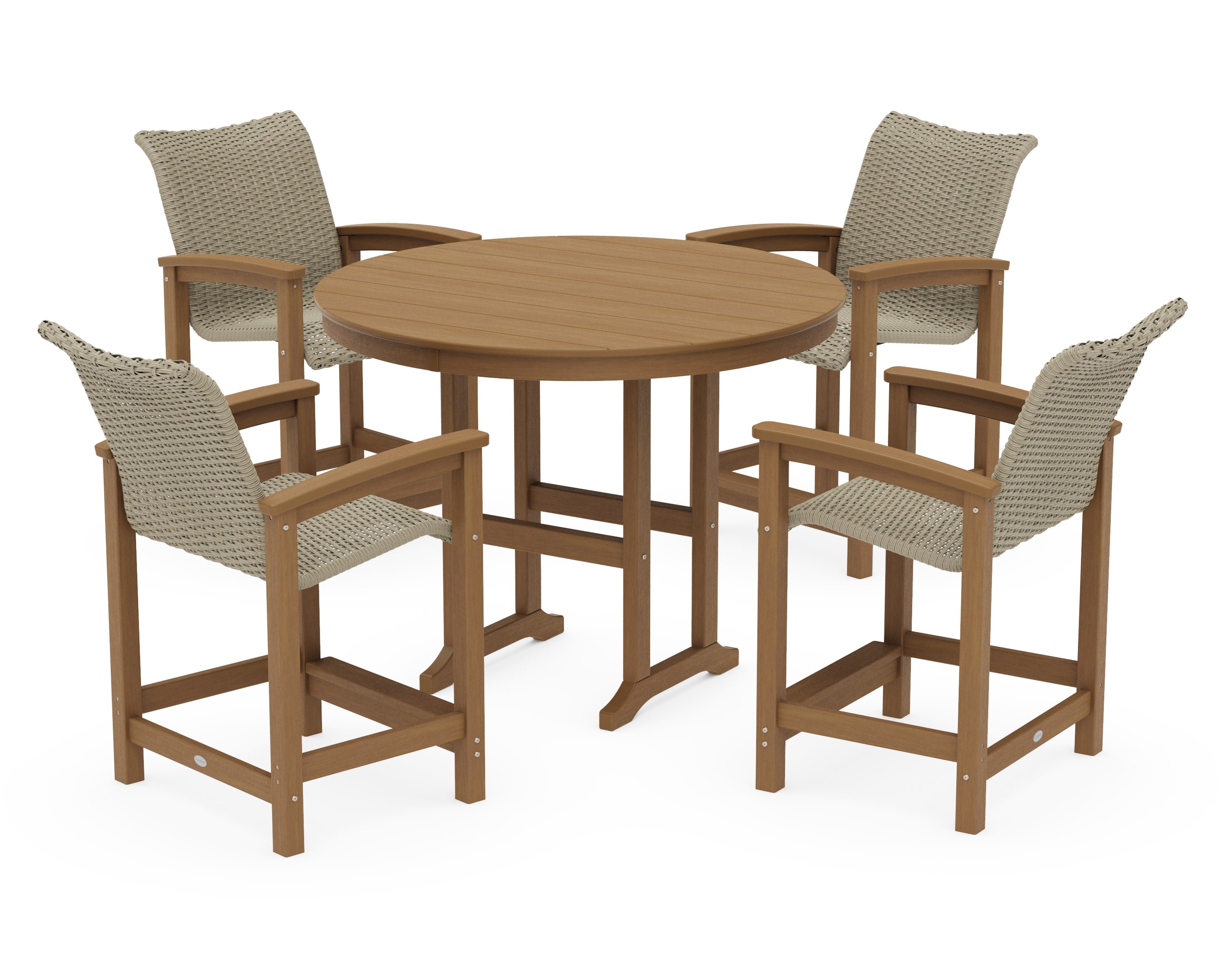 Coastal Woven 5-Piece Round Farmhouse Counter Set in Natural / Dune Grass