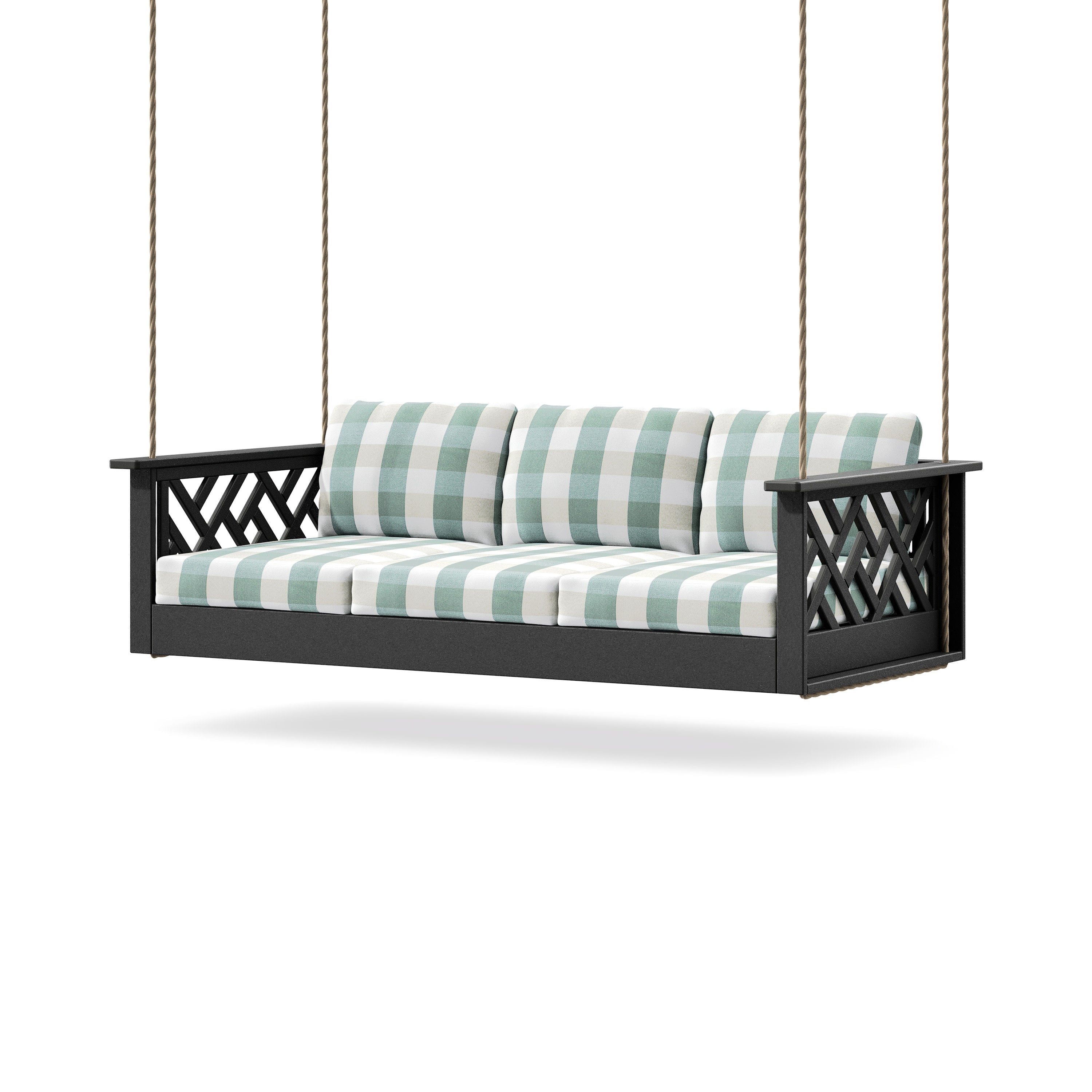 Chippendale Daybed Swing in Black / Buffalo Plaid Glacier Spa