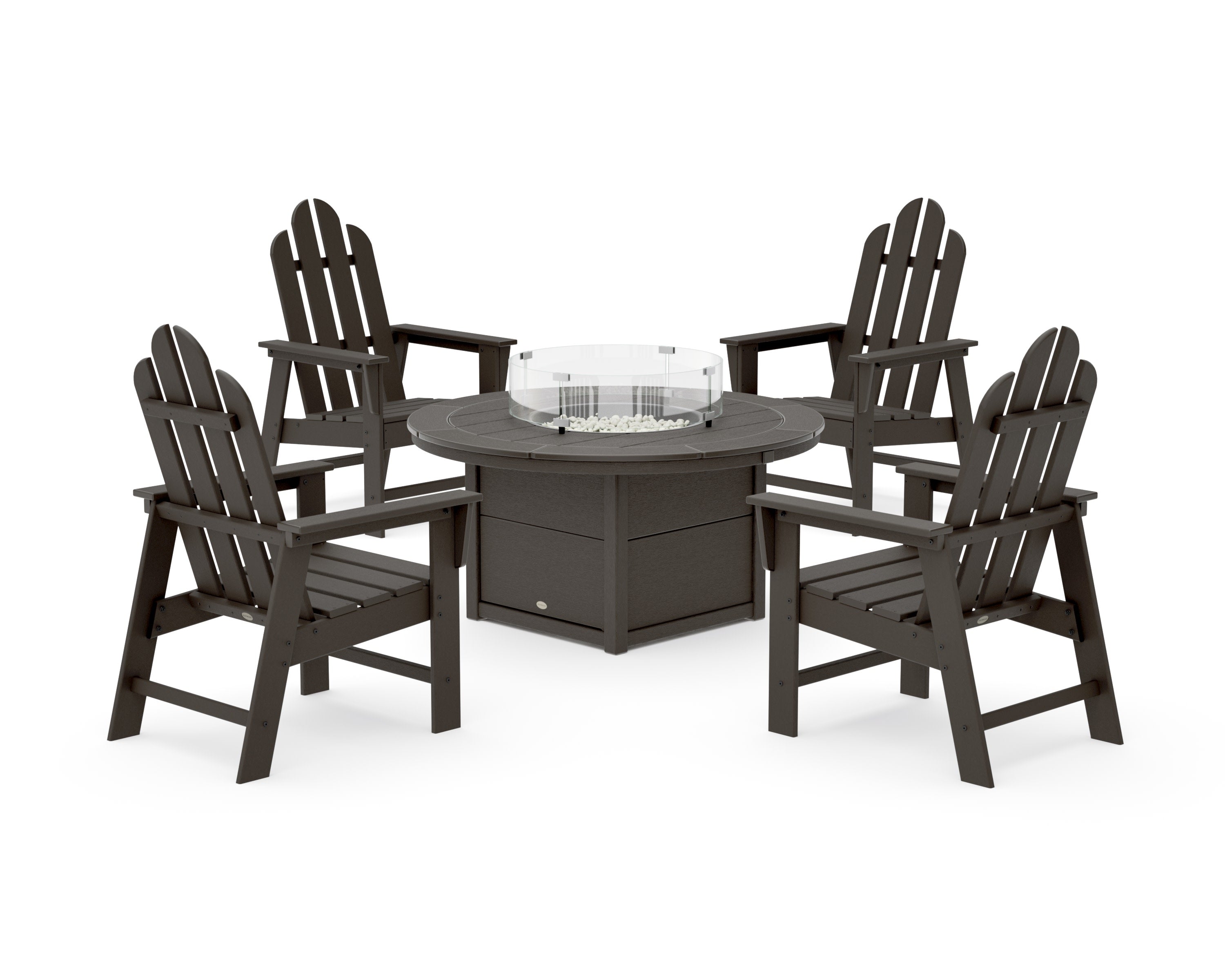 Long Island 4-Piece Upright Adirondack Conversation Set with Fire Pit Table in Vintage Coffee