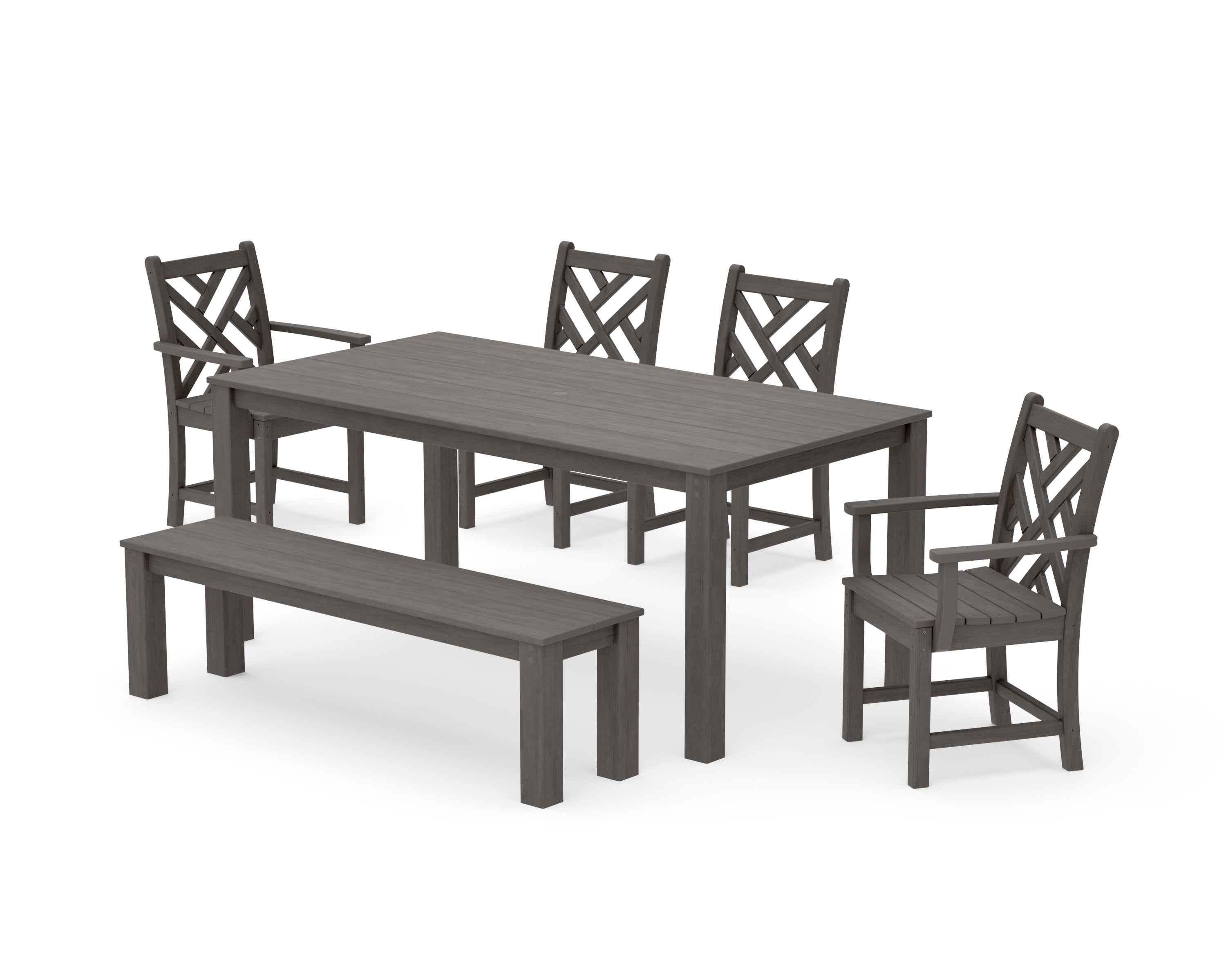 Chippendale 6-Piece Parsons Dining Set with Bench in Driftwood