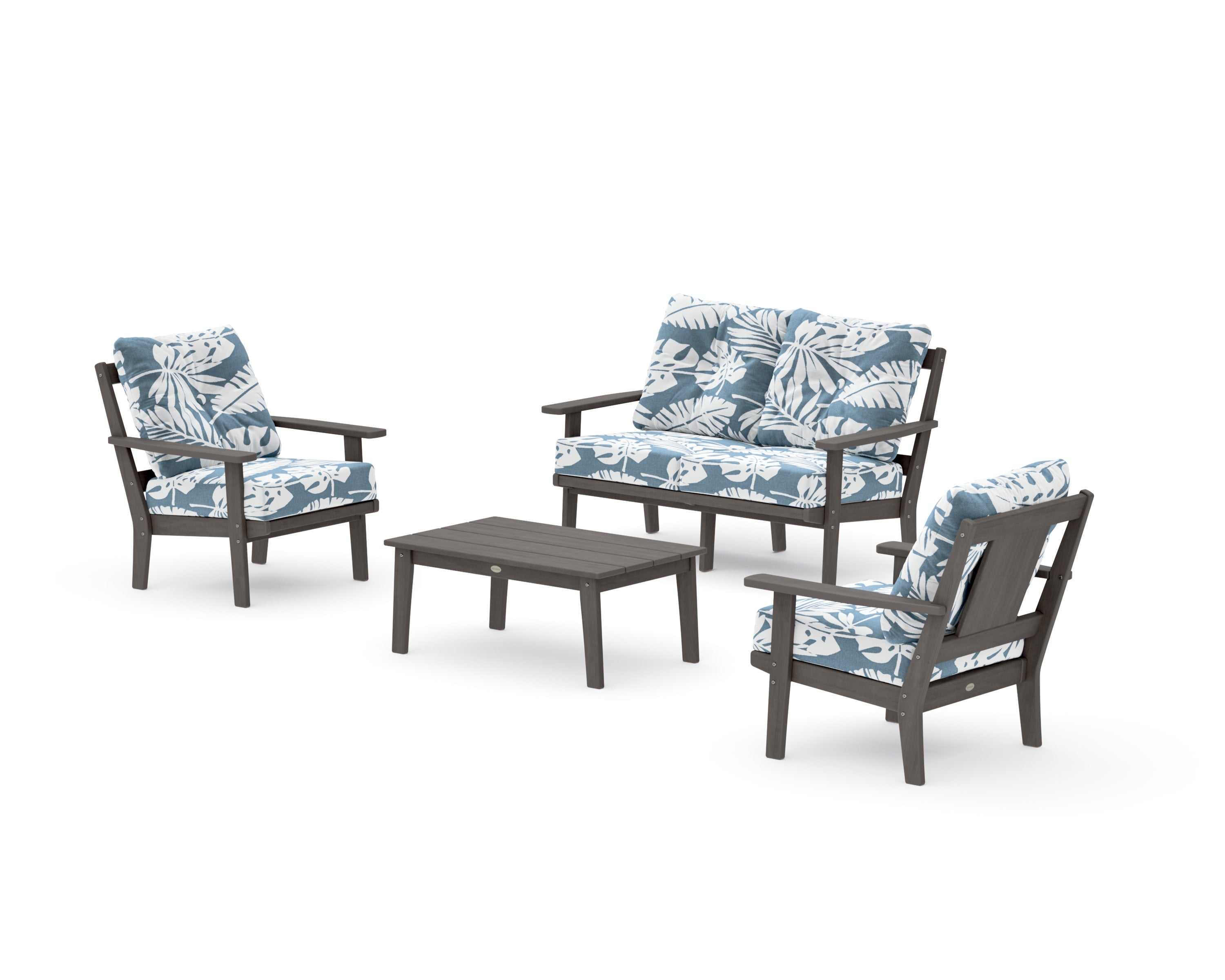 Prairie 4-Piece Deep Seating Set with Loveseat in Driftwood / Leaf Sky Blue