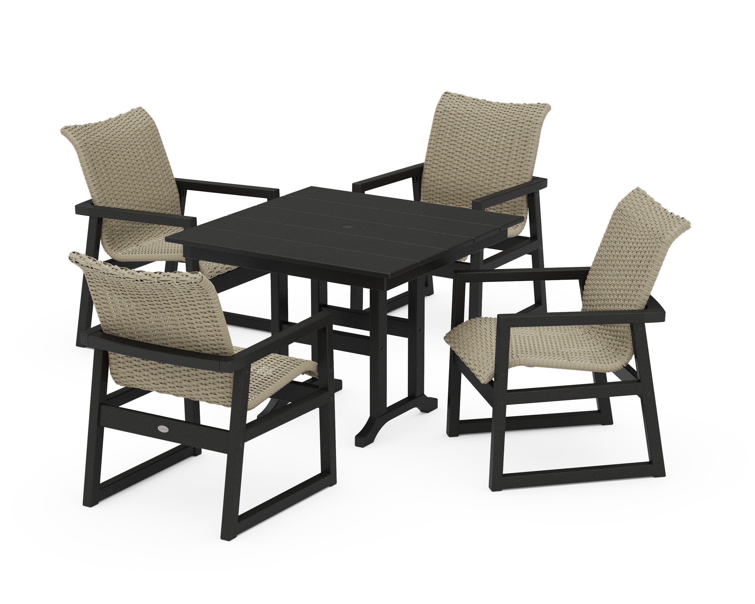 EDGE Woven 5-Piece Farmhouse Dining Set in Black / Dune Grass