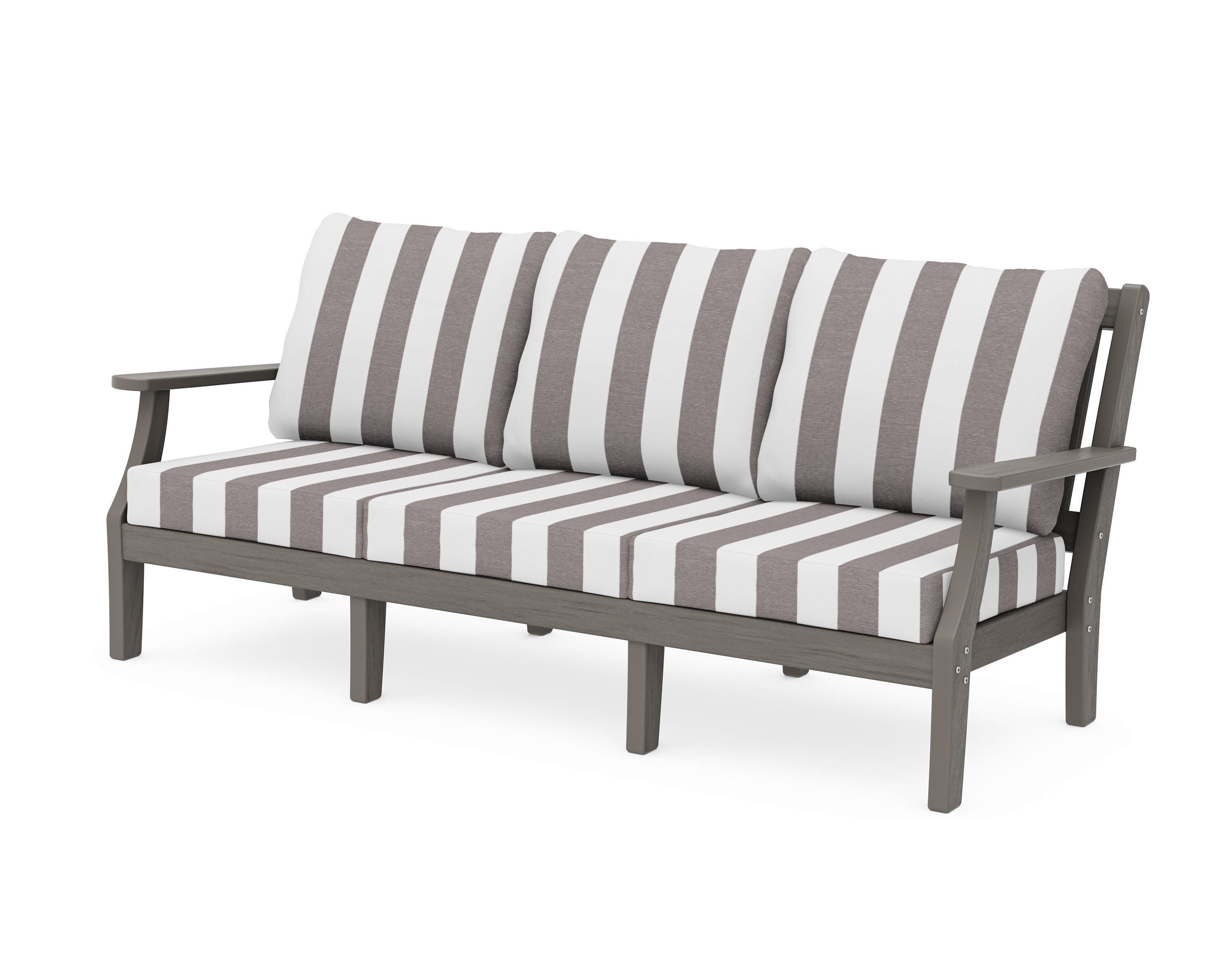 Chinoiserie Deep Seating Sofa in Driftwood / Cabana Stripe Grey Mist