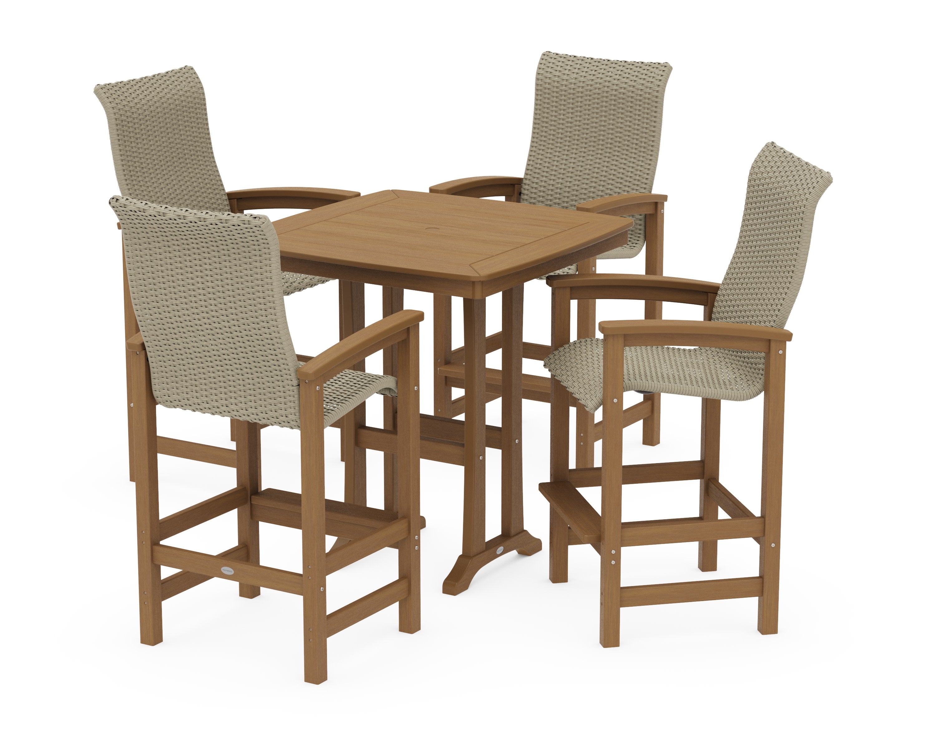 Coastal Woven High-Back 5-Piece Bar Set with Trestle Legs in Natural / Dune Grass