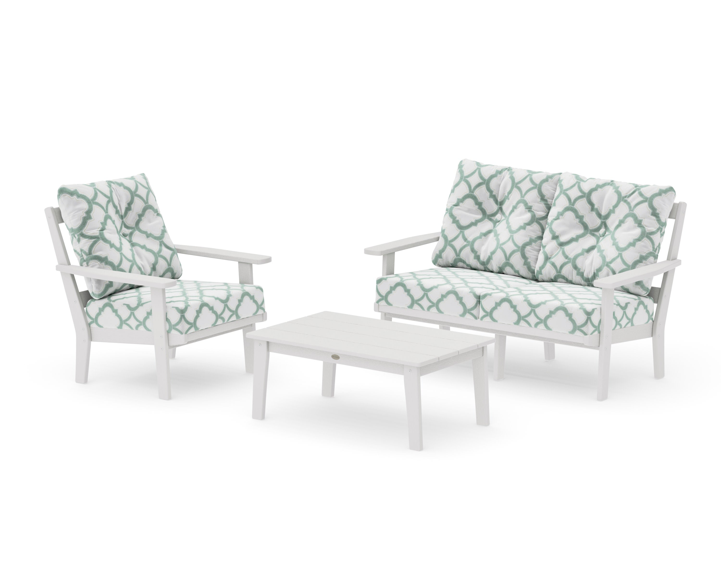 Oxford 3-Piece Deep Seating Set with Loveseat in Vintage White / Trellis Glacier Spa