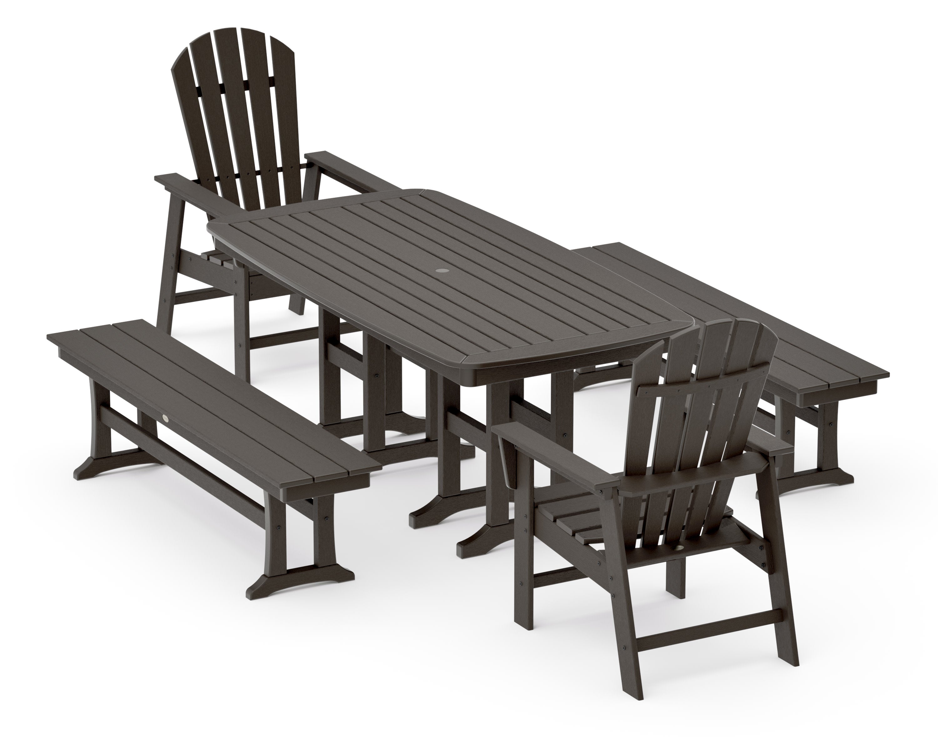 South Beach 5-Piece Dining Set with Benches in Vintage Coffee