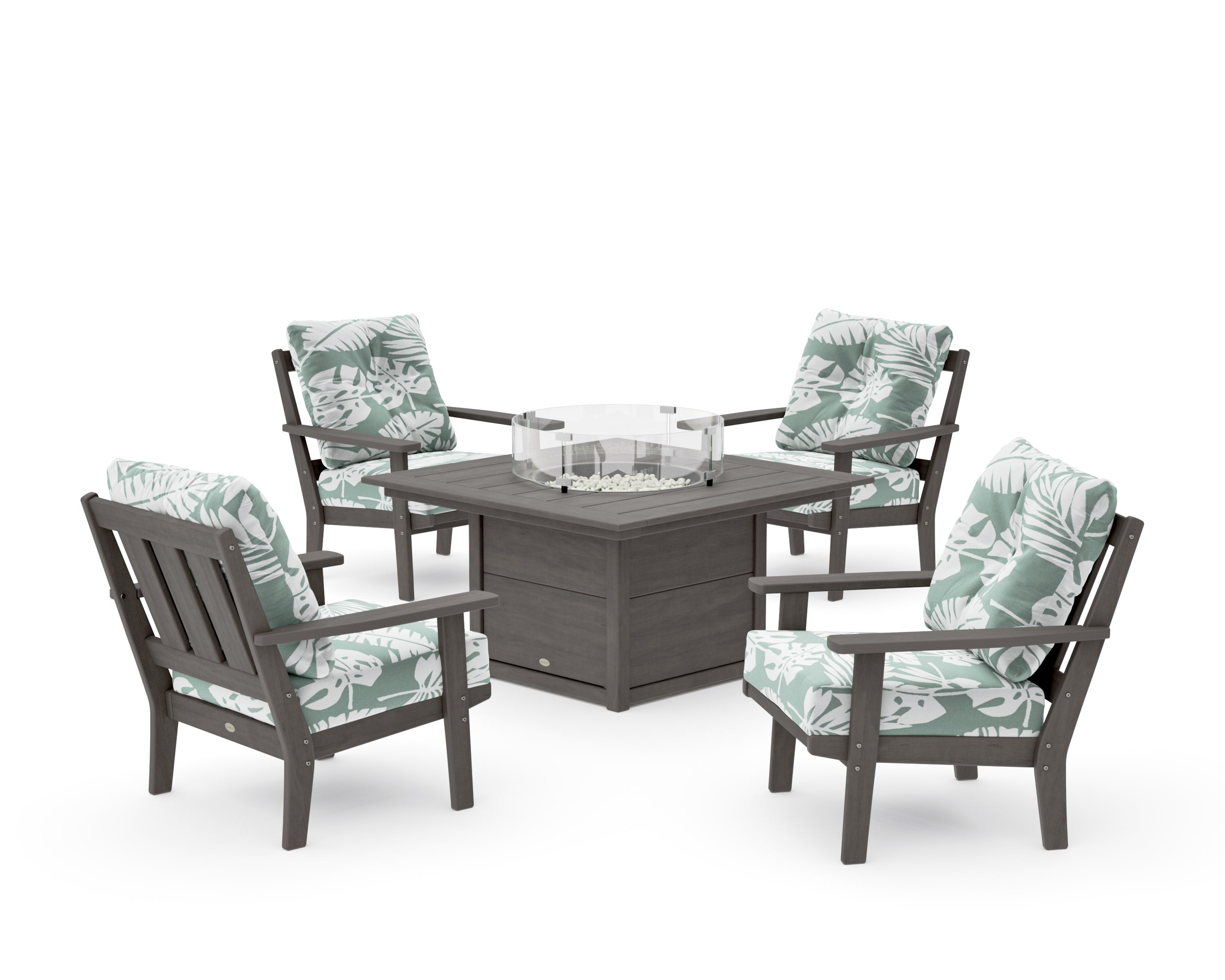 Oxford 5-Piece Deep Seating Set with Fire Pit Table in Driftwood / Leaf Glacier Spa