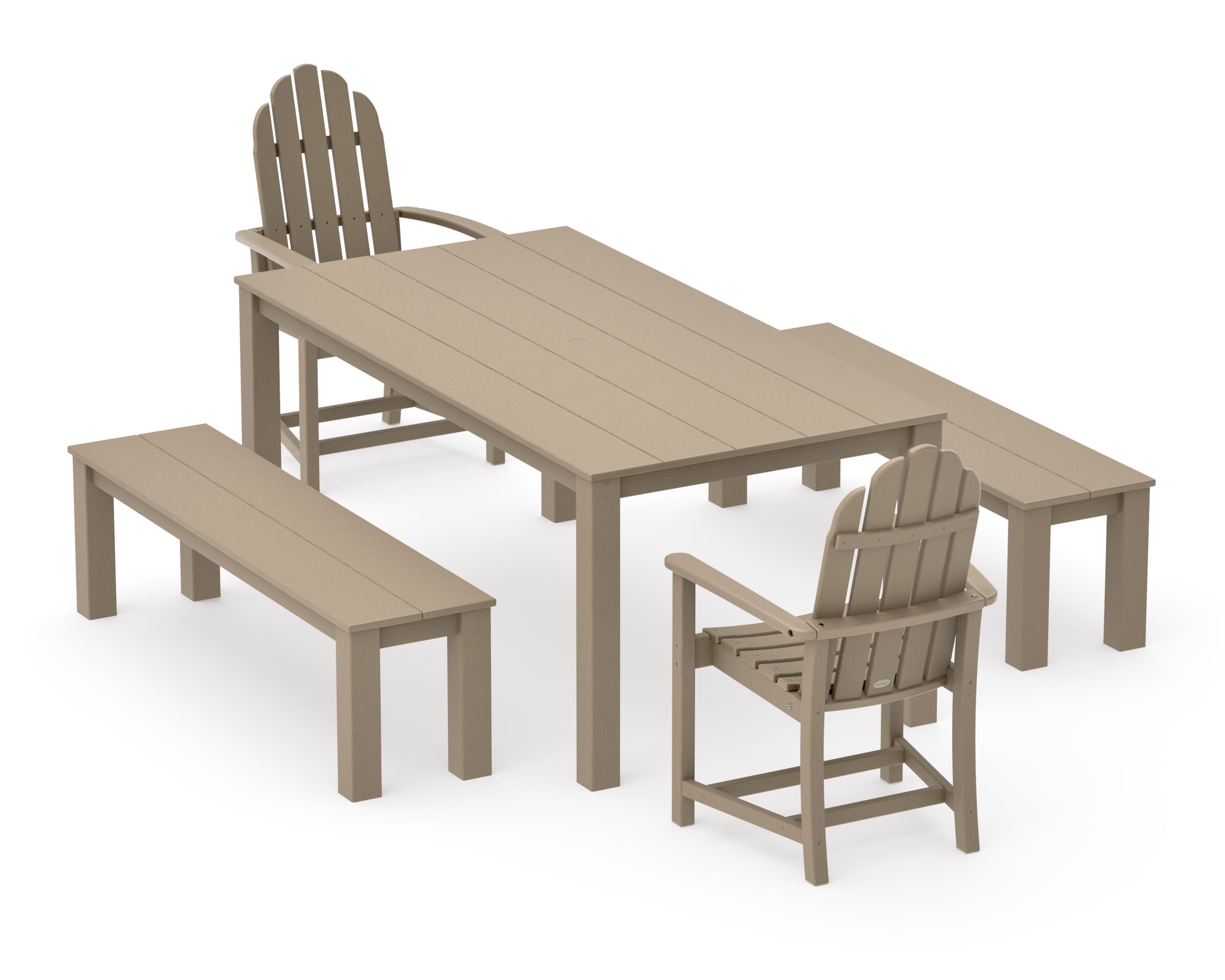 Classic Adirondack 5-Piece Parsons Dining Set with Benches in Vintage Sahara