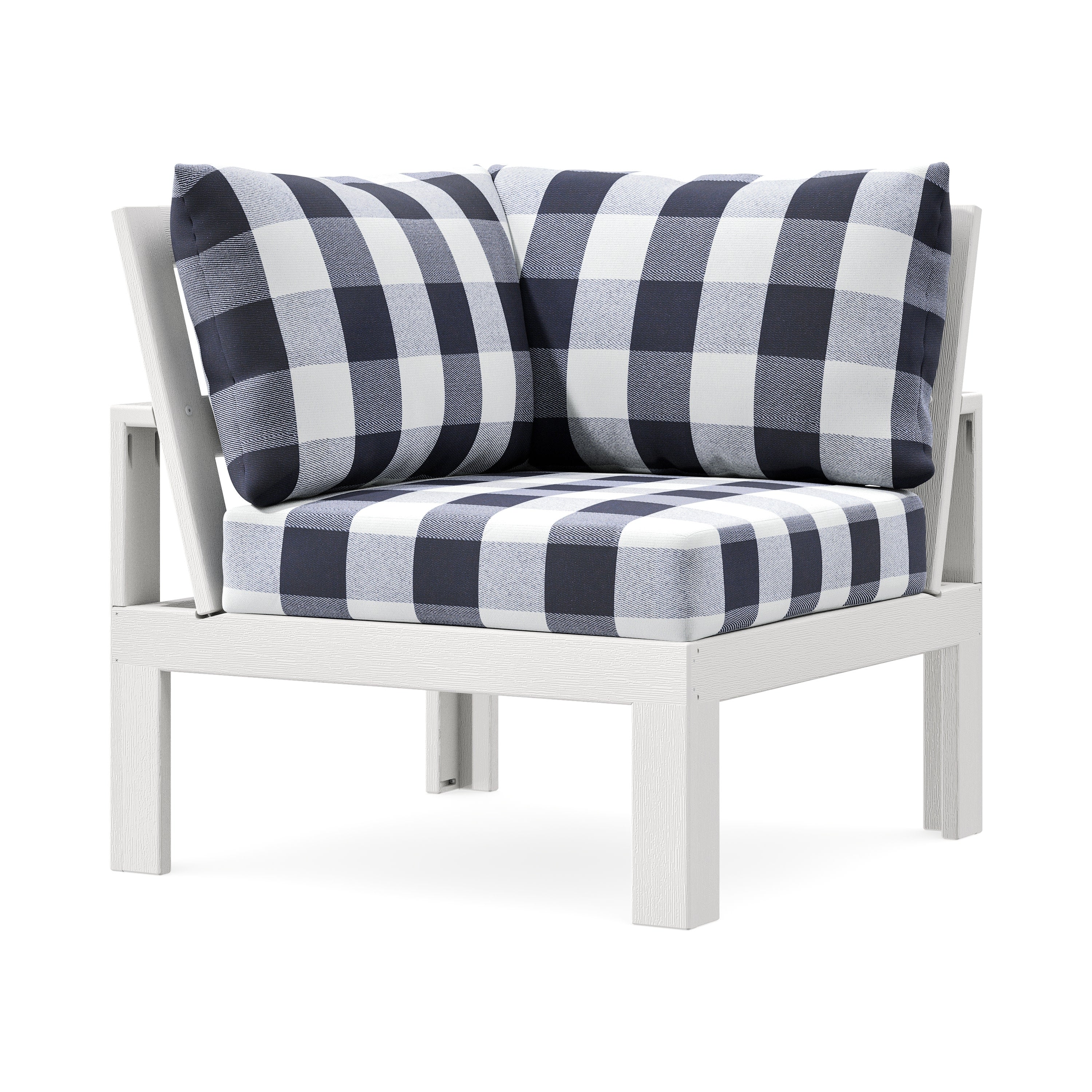 Modular Corner Chair in Vintage White / Buffalo Plaid Navy