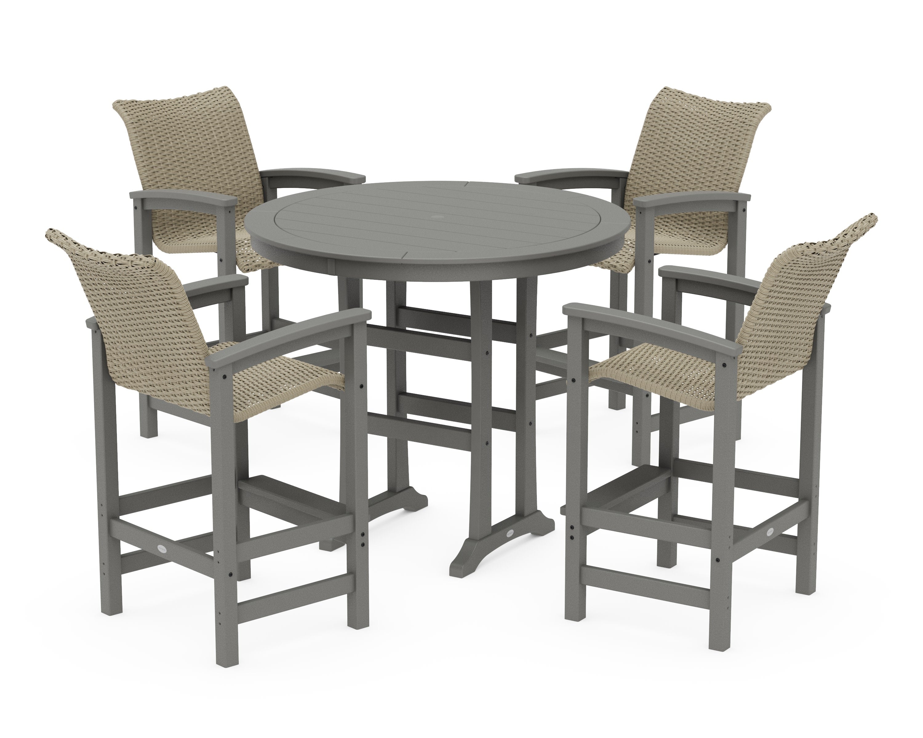 Coastal Woven 5-Piece Round Bar Set in Slate Grey / Dune Grass
