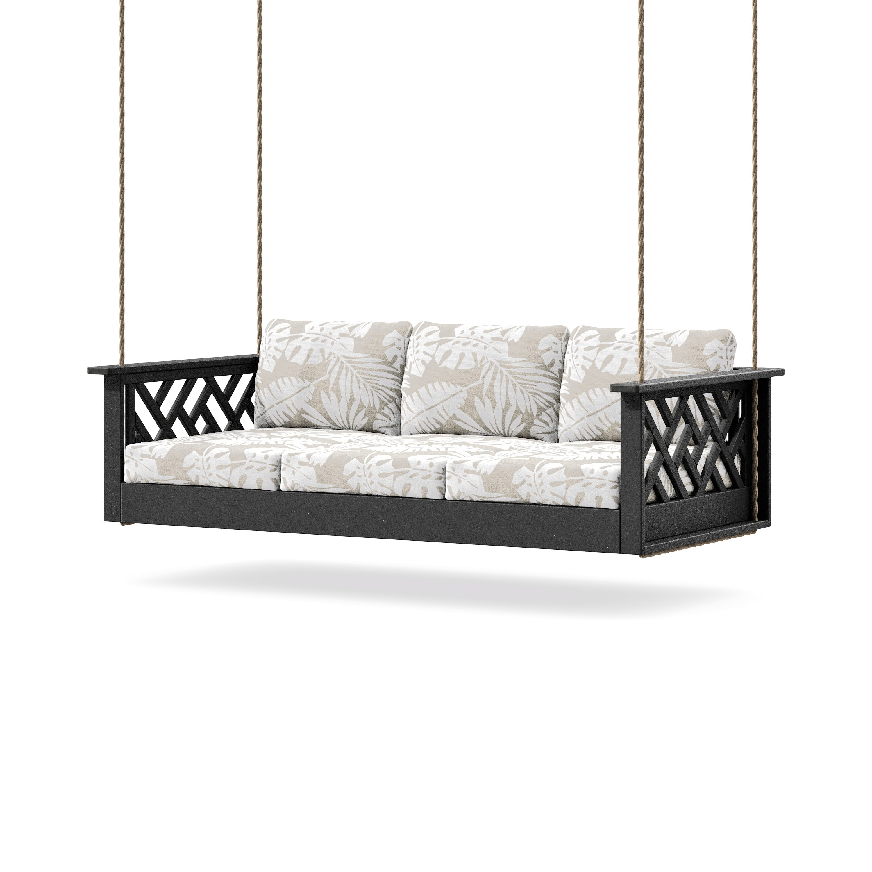 Chippendale Daybed Swing in Black / Leaf Dune Burlap