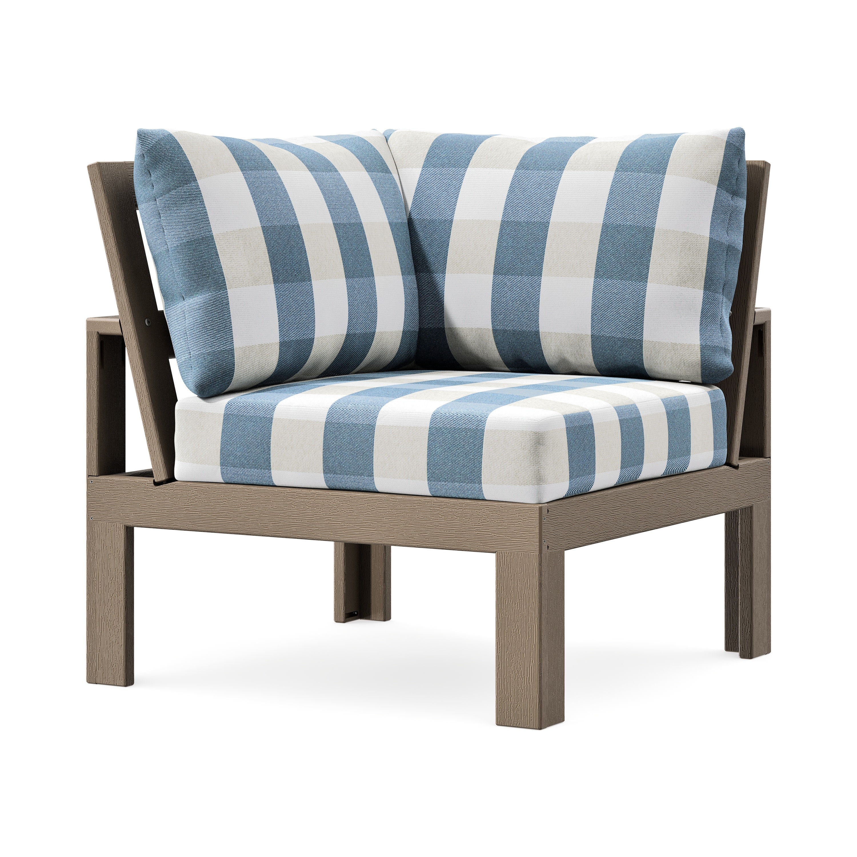 Modular Corner Chair in Vintage Sahara / Buffalo Plaid Sky Blue