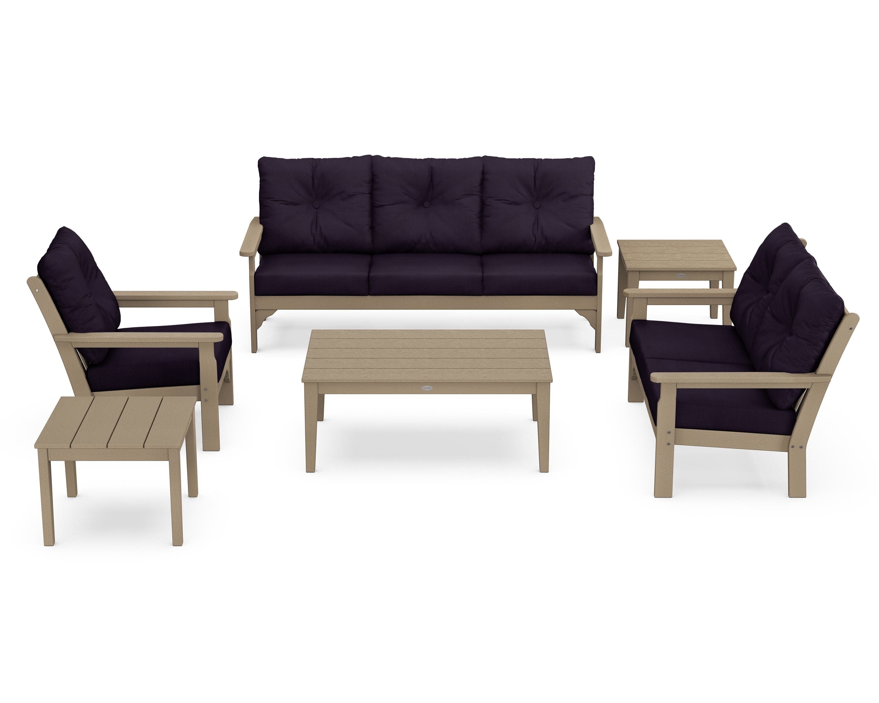 Vineyard 6-Piece Deep Seating Set in Vintage Sahara / Navy Linen