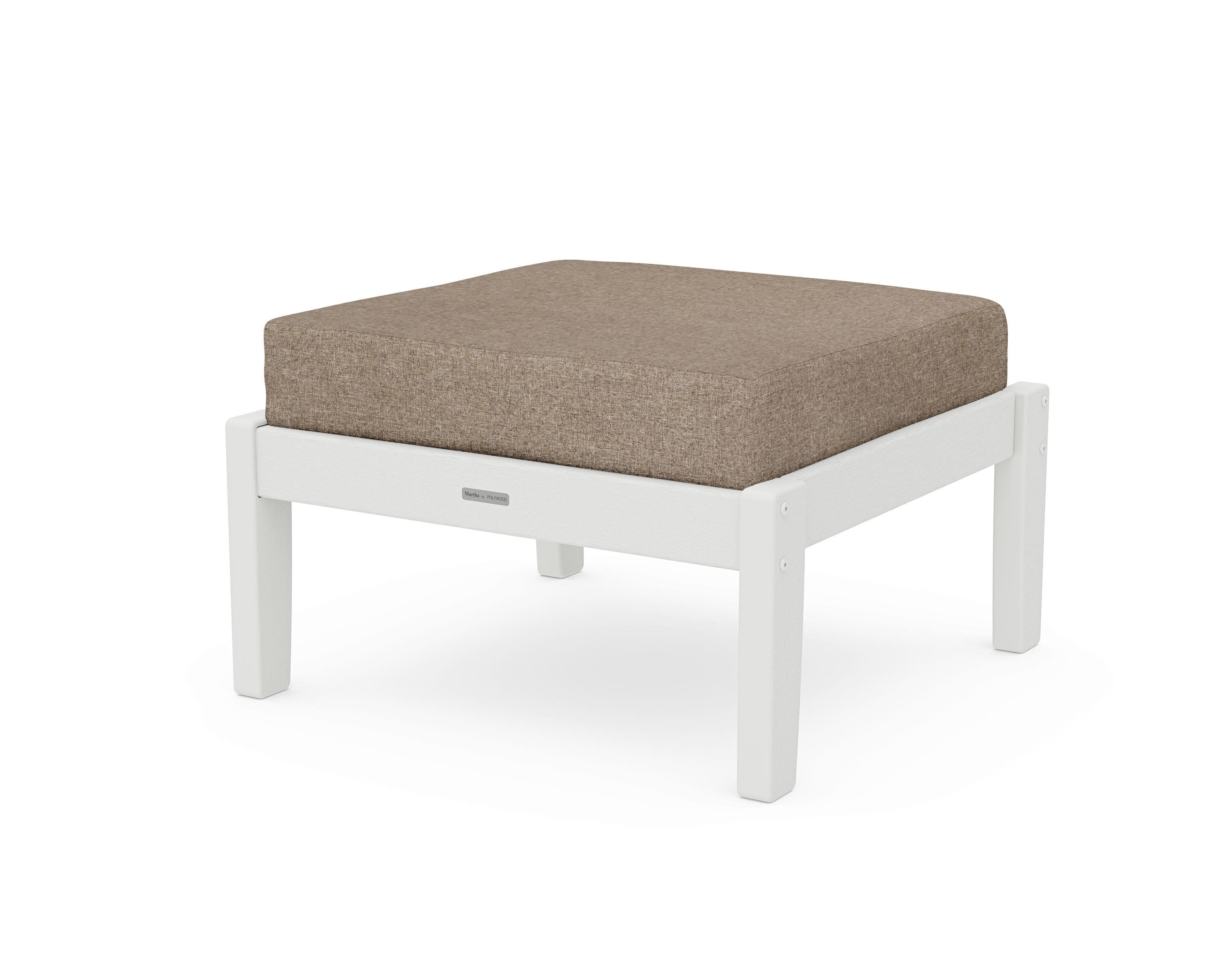 Chinoiserie Deep Seating Ottoman in Vintage White / Spiced Burlap