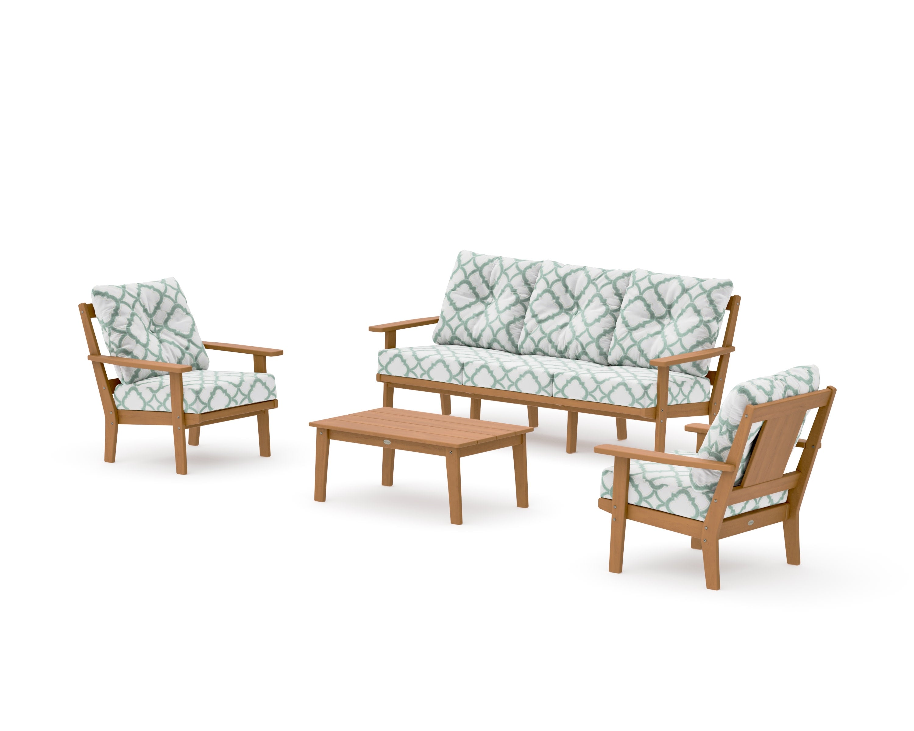 Prairie 4-Piece Deep Seating Set with Sofa in Natural / Trellis Glacier Spa