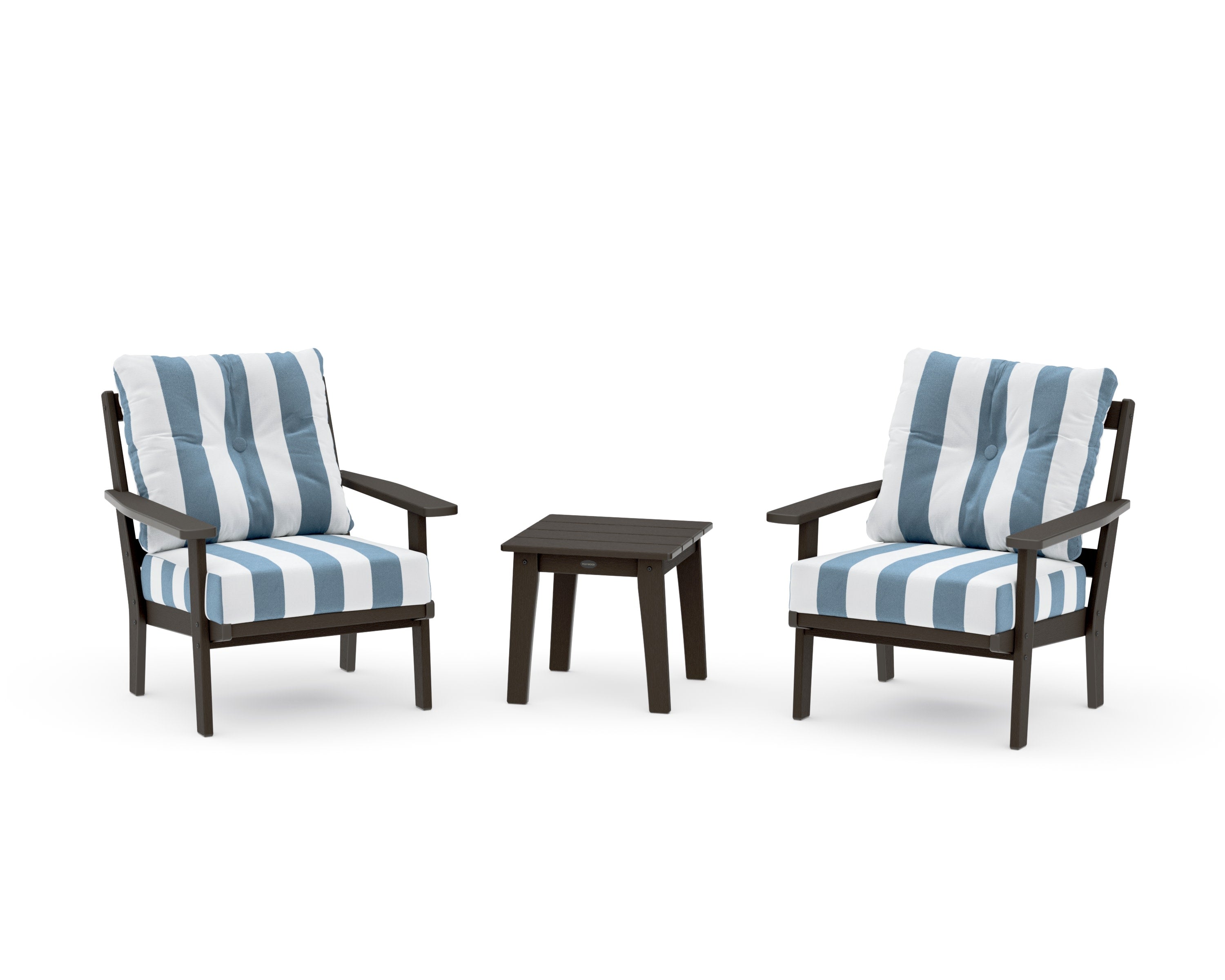 Oxford 3-Piece Deep Seating Set in Vintage Coffee / Cabana Stripe Sky Blue