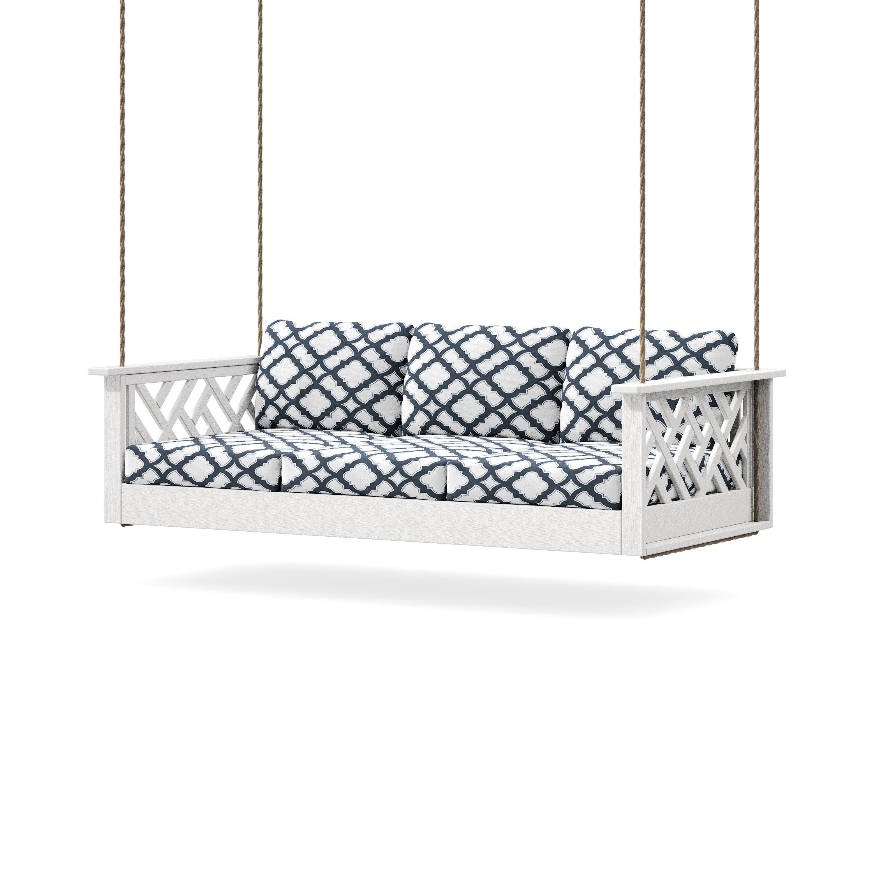 Chippendale Daybed Swing in Vintage White / Trellis Marine Indigo