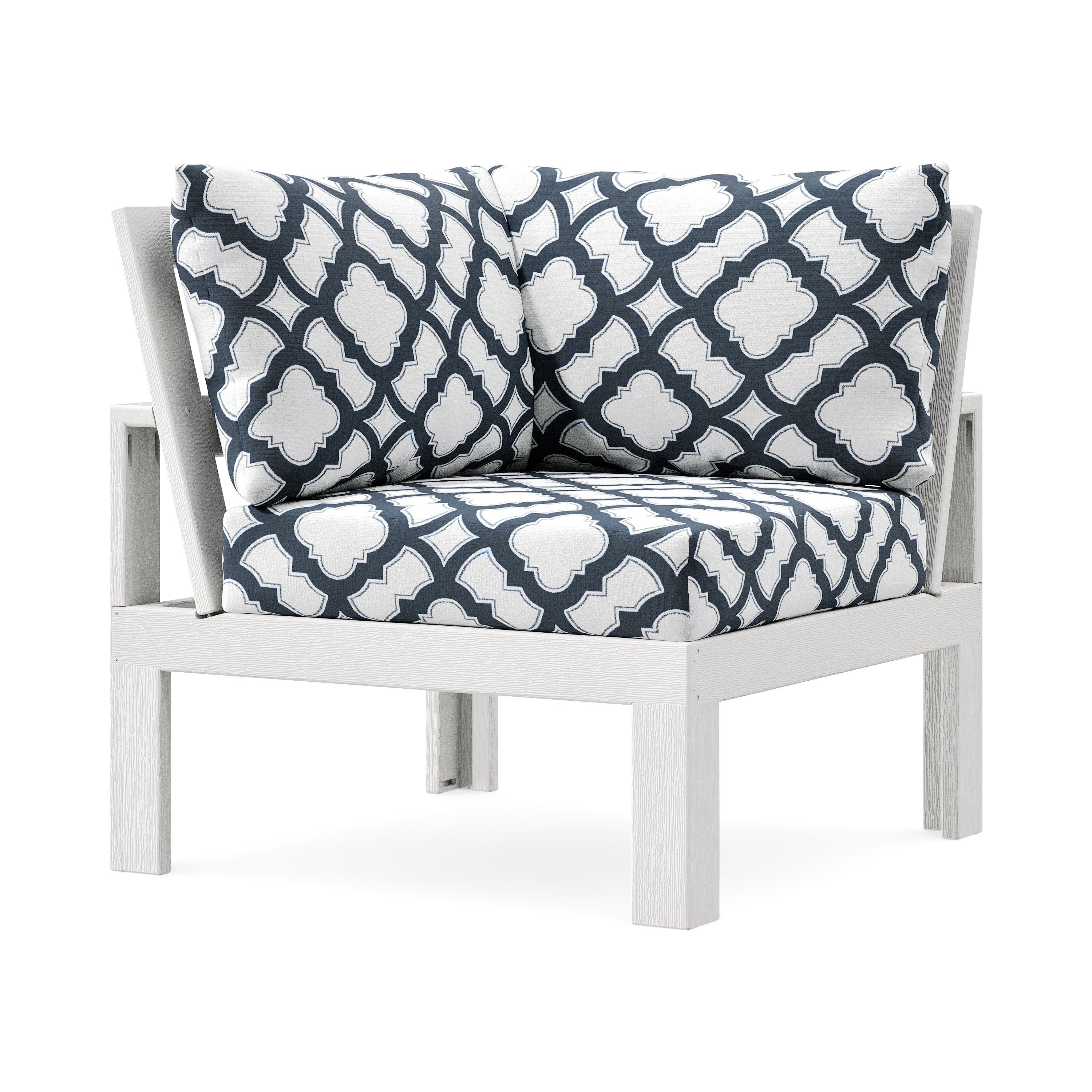 Modular Corner Chair in Vintage White / Trellis Marine Indigo