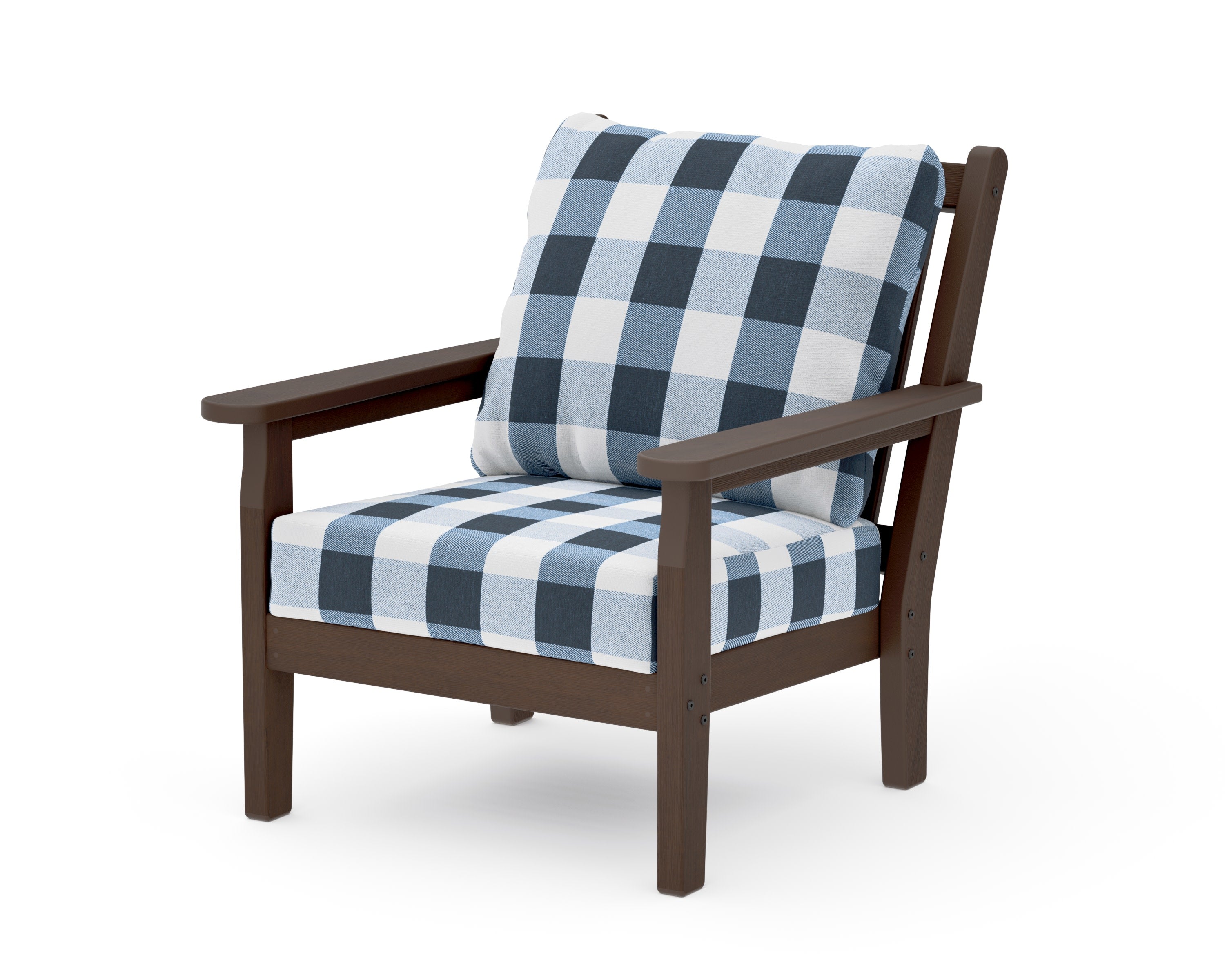 Chippendale Deep Seating Chair in Kona / Buffalo Plaid Marine Indigo