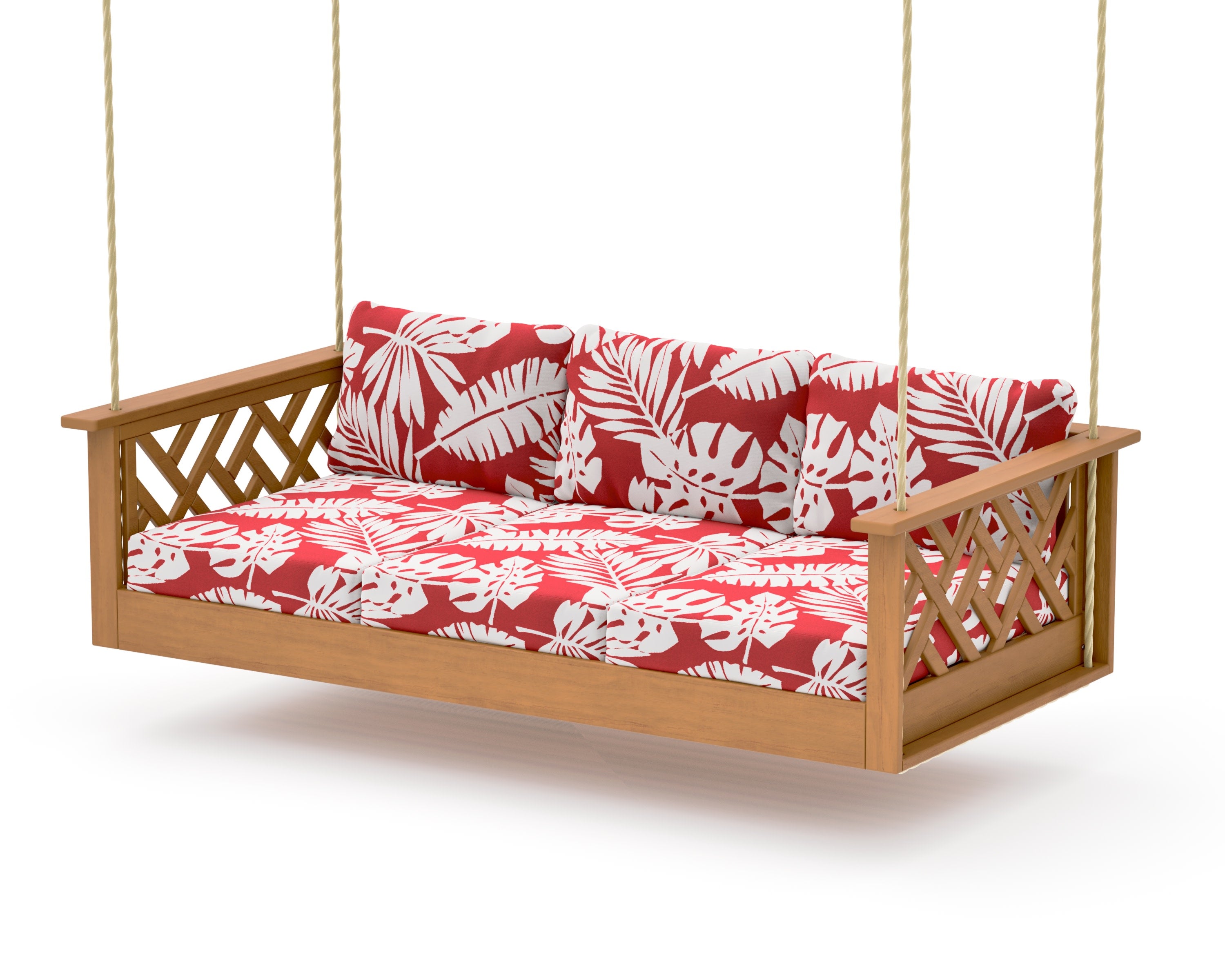 Chippendale Daybed Swing in Natural / Leaf Crimson