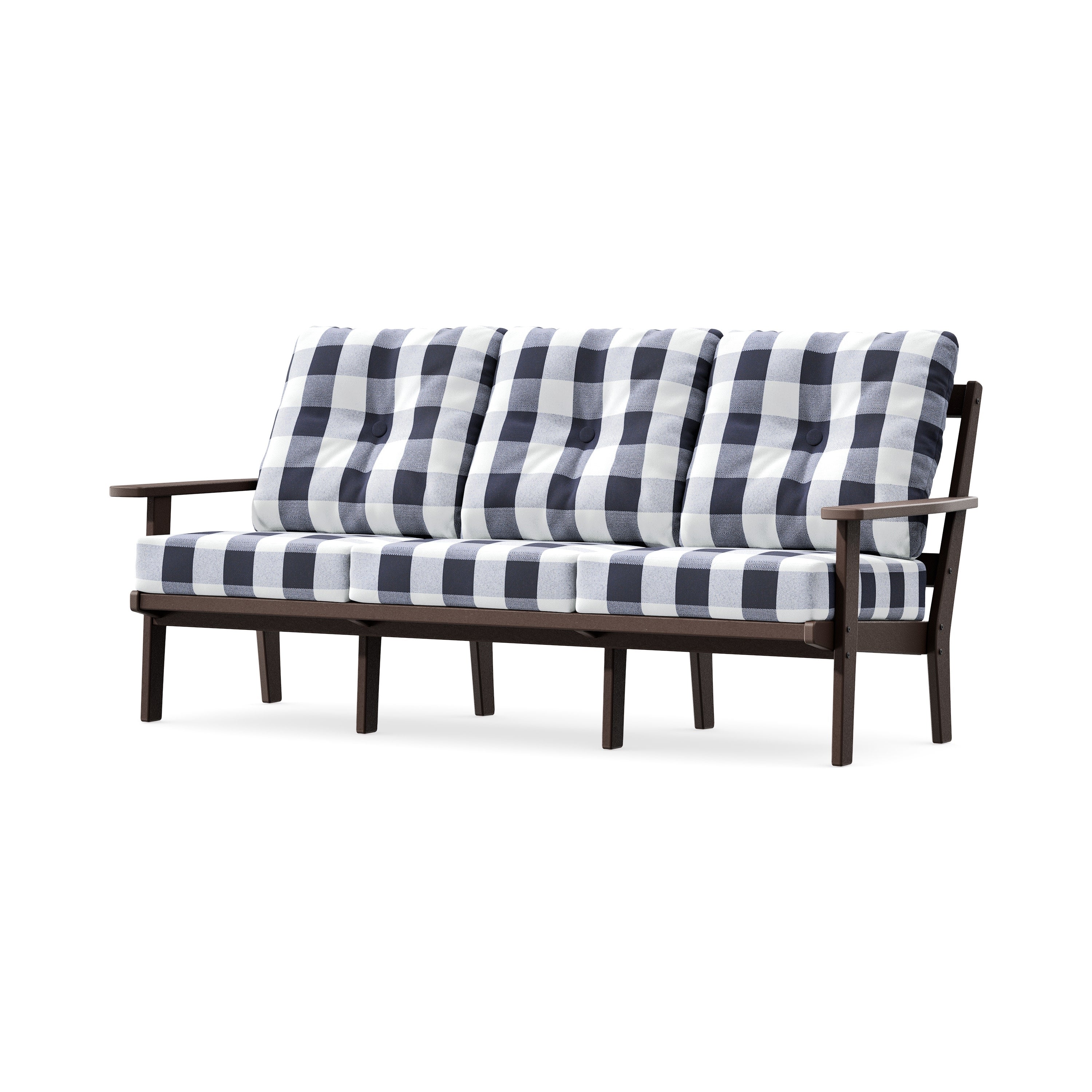 Oxford Deep Seating Sofa in Mahogany / Buffalo Plaid Navy