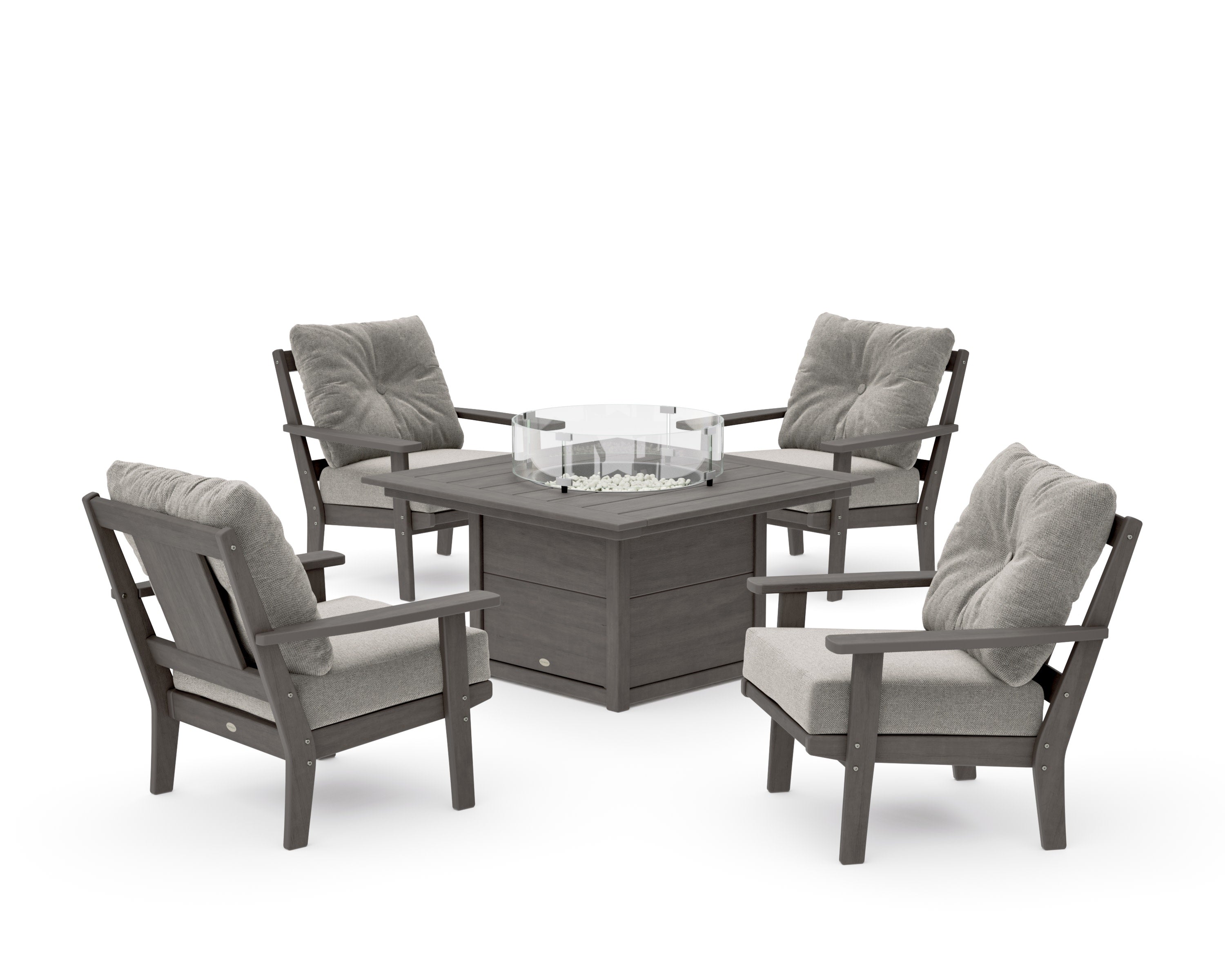 Prairie 5-Piece Deep Seating Set with Fire Pit Table in Driftwood / Weathered Tweed