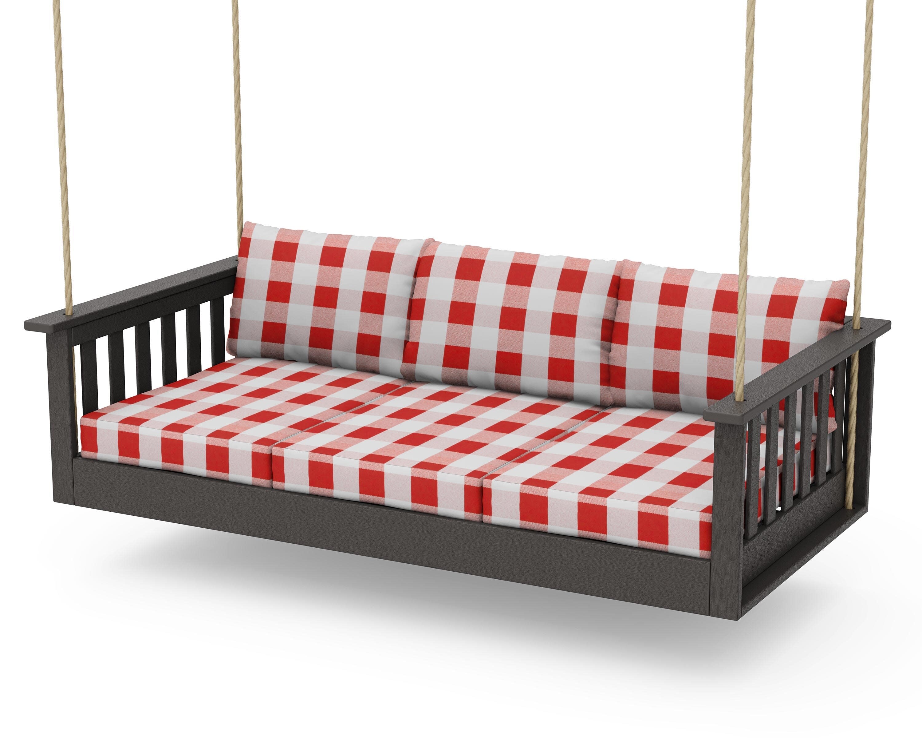 Vineyard Daybed Swing in Vintage Coffee / Buffalo Plaid Crimson