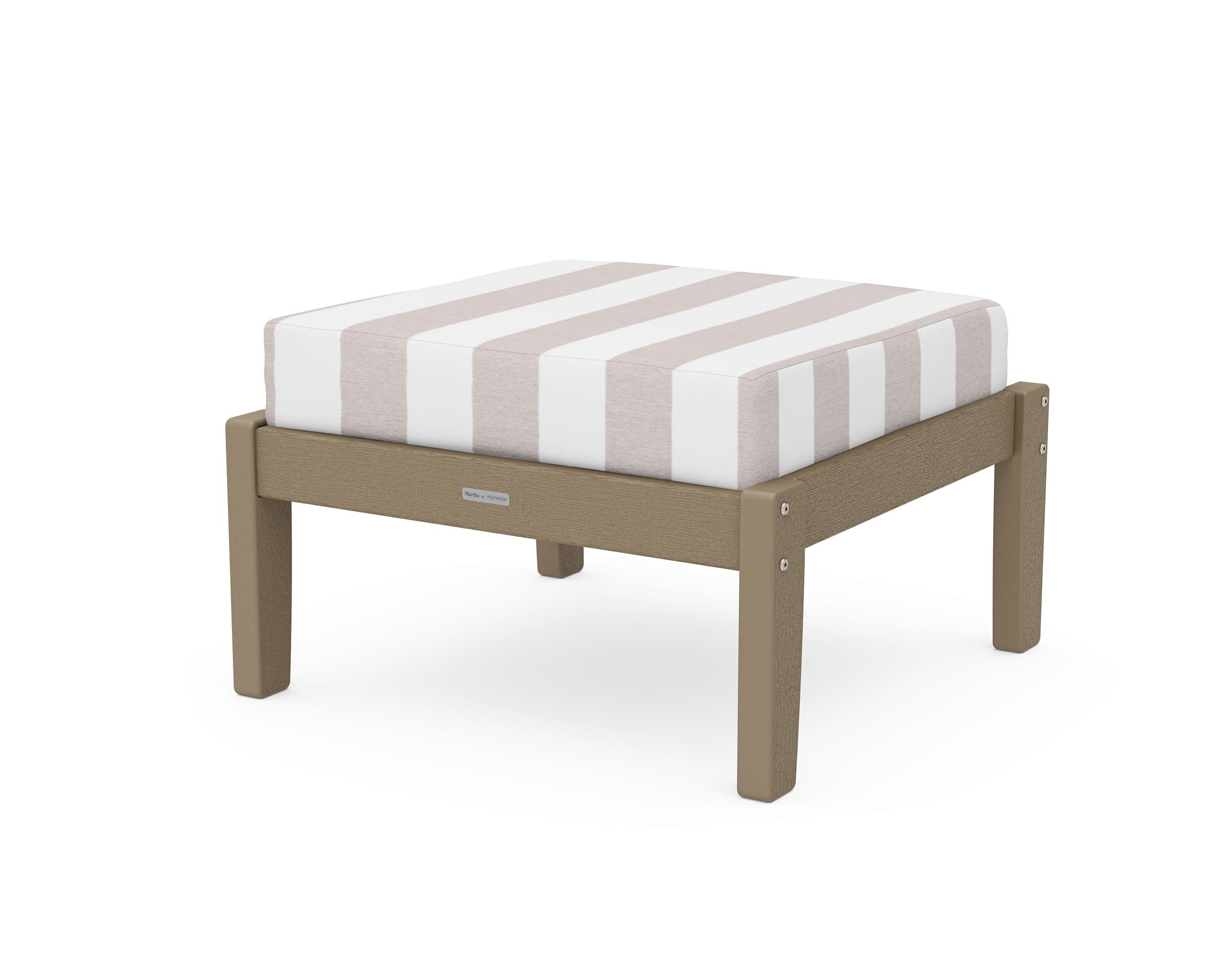 Chinoiserie Deep Seating Ottoman in Vintage Sahara / Cabana Stripe Dune Burlap