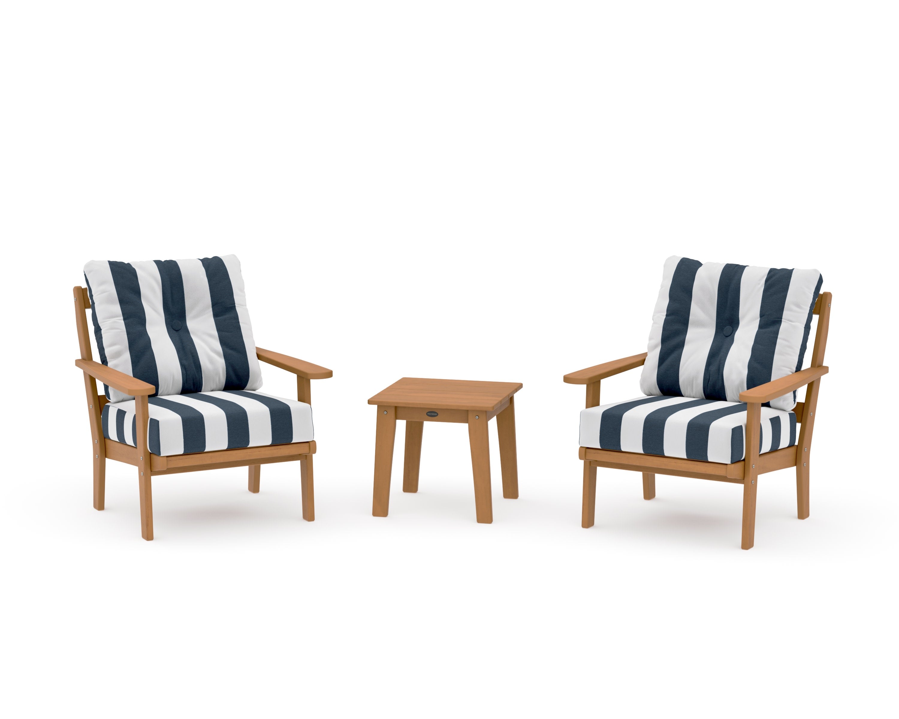 Mission 3-Piece Deep Seating Set in Natural / Cabana Stripe Marine Indigo