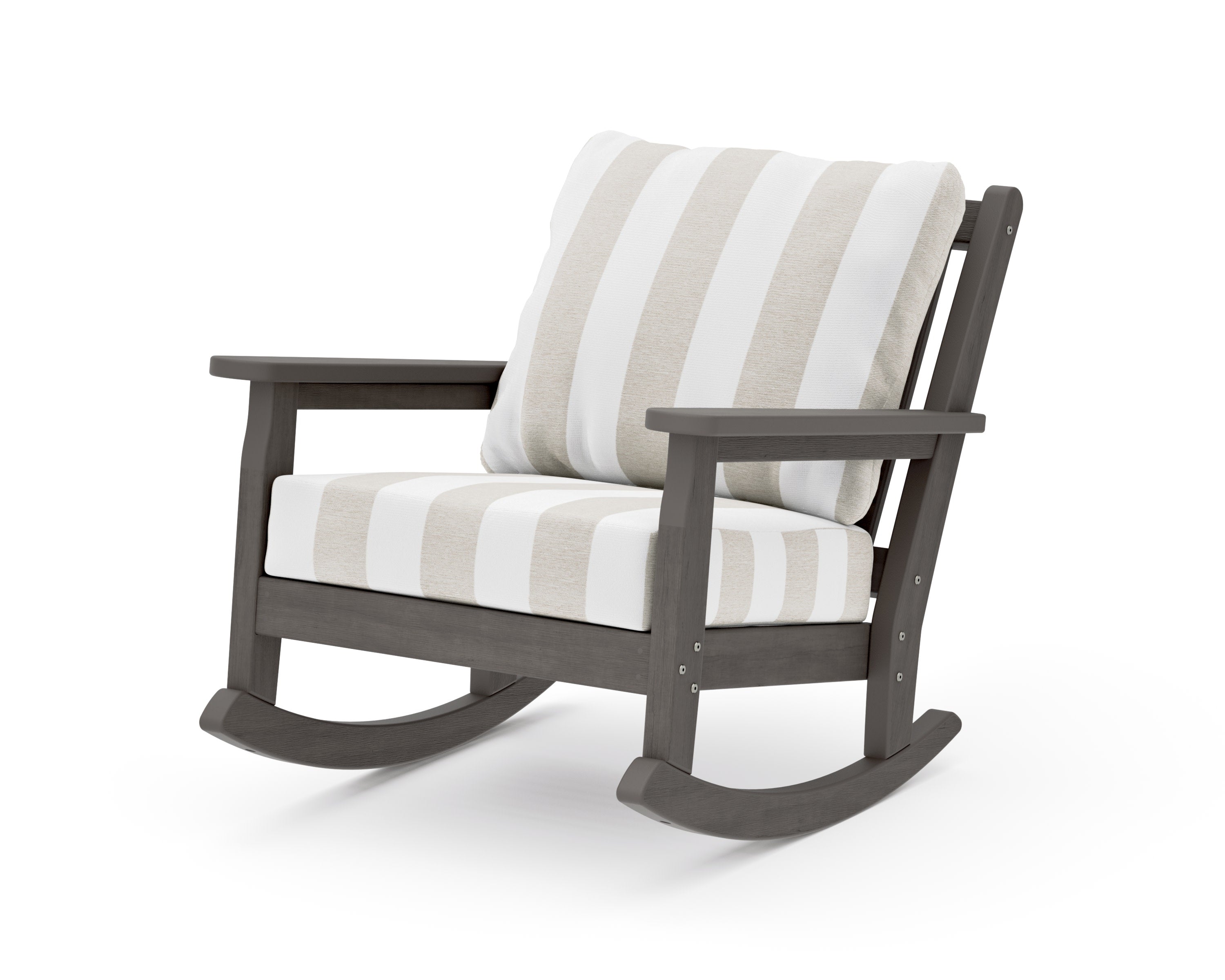 Chippendale Deep Seating Rocking Chair in Driftwood / Cabana Stripe Dune Burlap