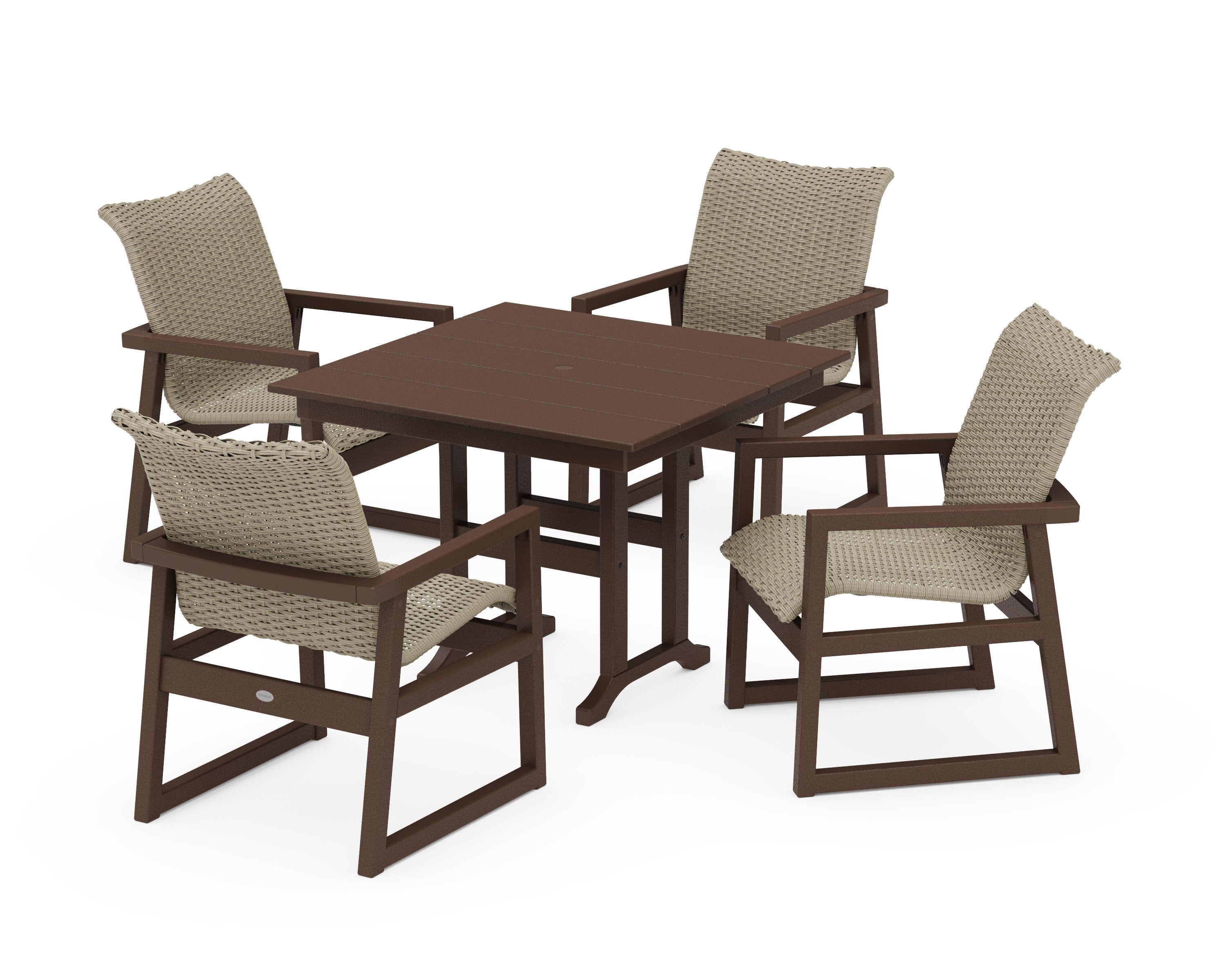 EDGE Woven 5-Piece Farmhouse Dining Set in Mahogany / Dune Grass