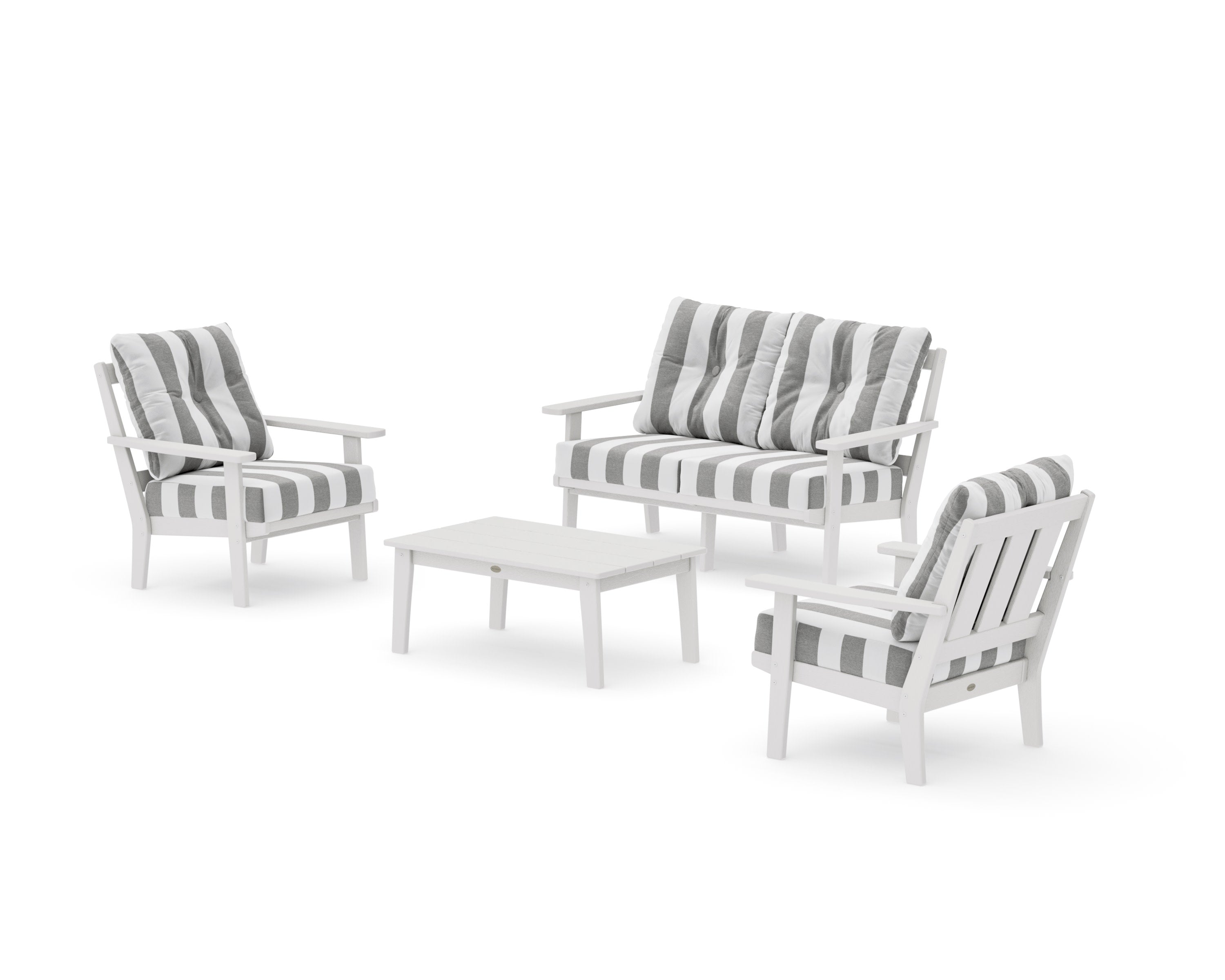 Oxford 4-Piece Deep Seating Set with Loveseat in Vintage White / Cabana Stripe Grey Mist