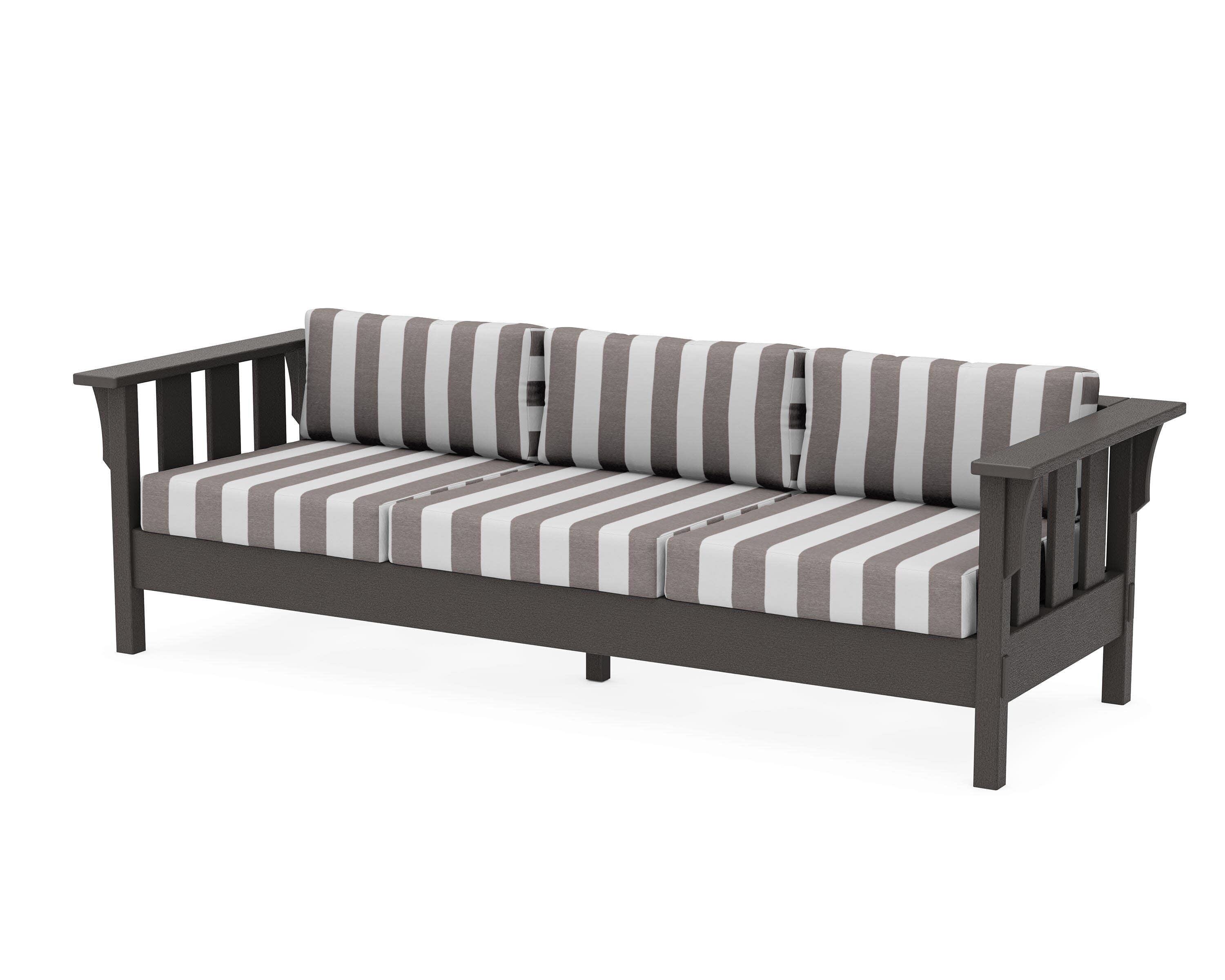Acadia Deep Seating Sofa in Vintage Coffee / Cabana Stripe Grey Mist