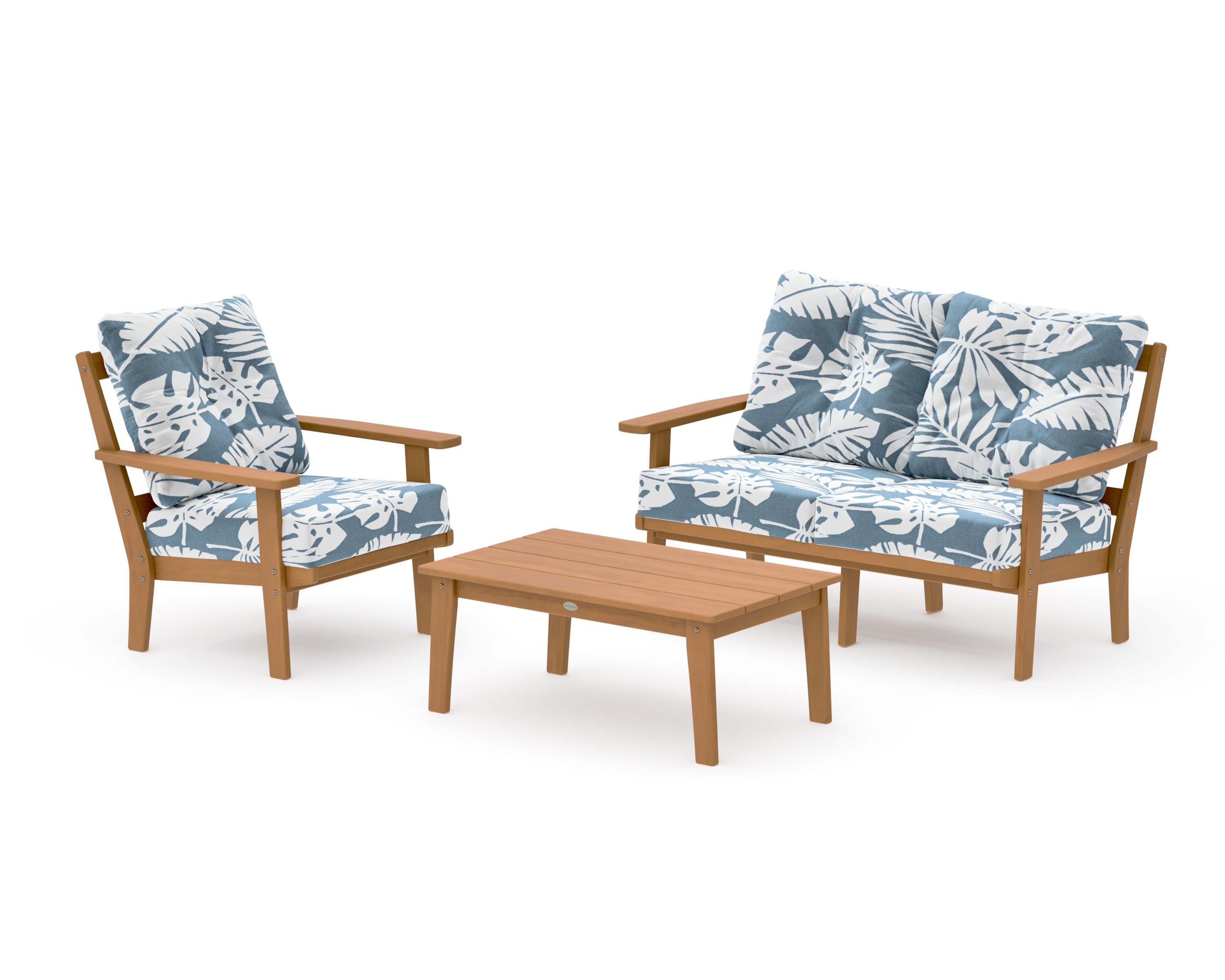 Oxford 3-Piece Deep Seating Set with Loveseat in Natural / Leaf Sky Blue