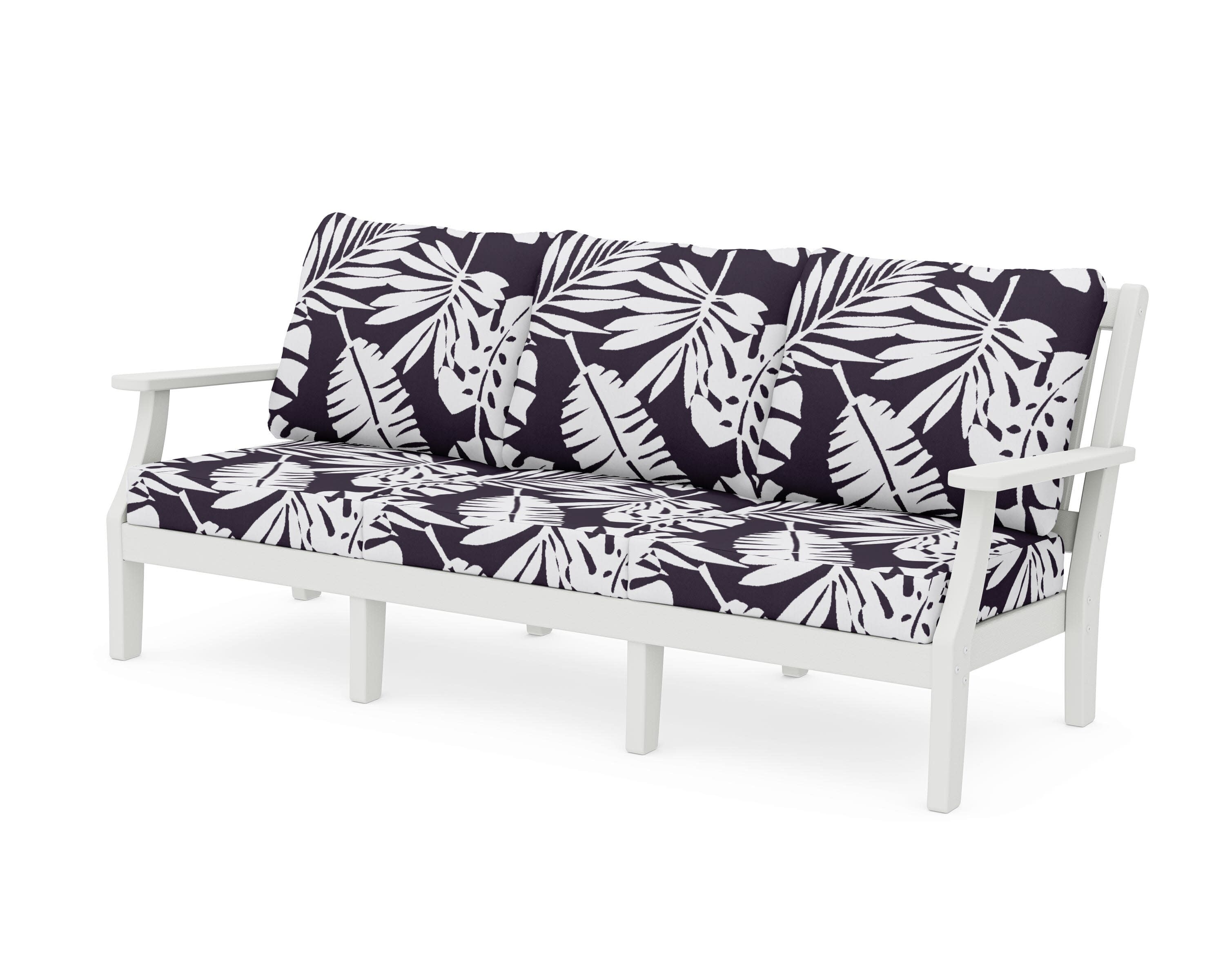 Chinoiserie Deep Seating Sofa in Vintage White / Leaf Navy