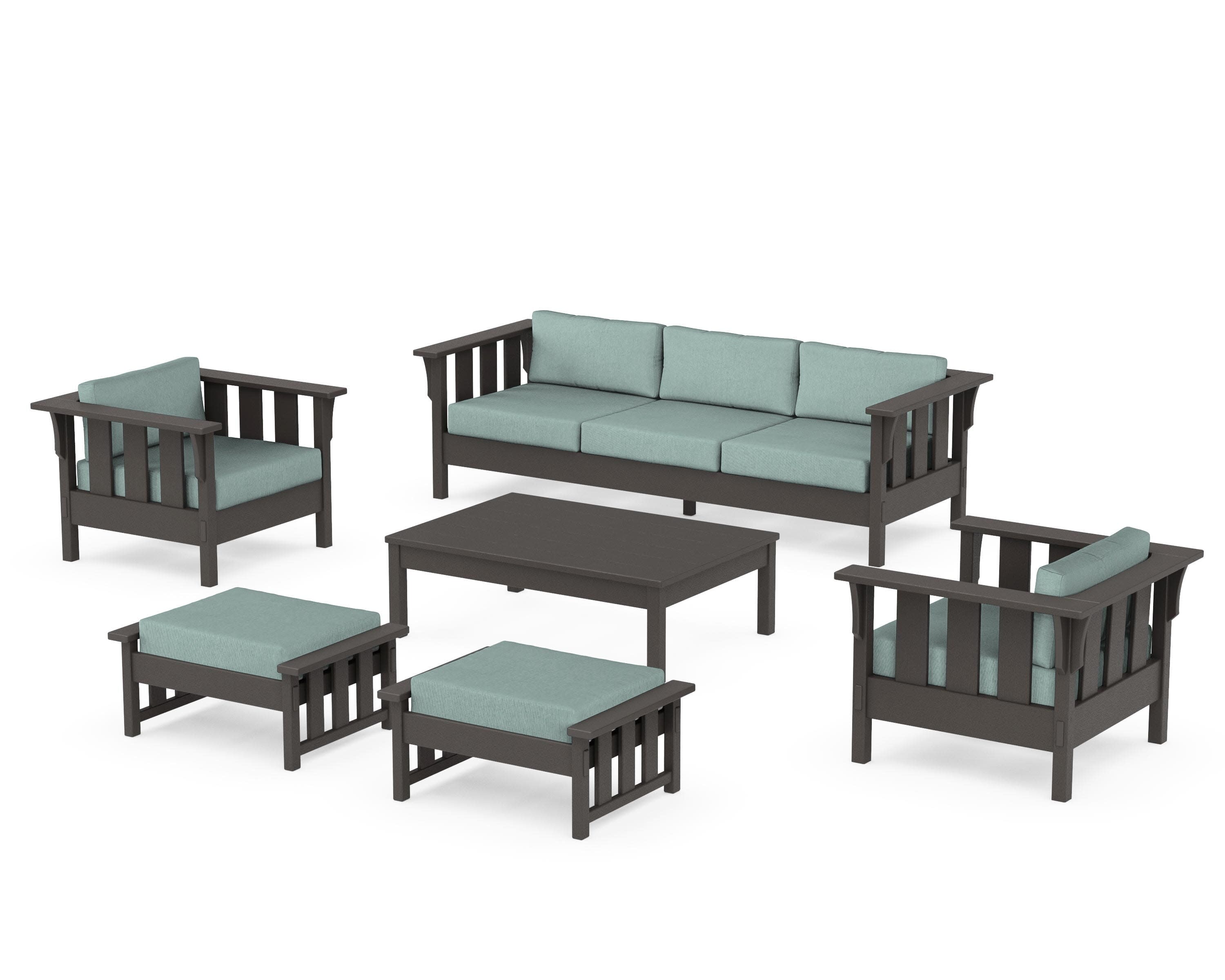 Acadia 6-Piece Lounge Sofa Set in Vintage Coffee / Glacier Spa