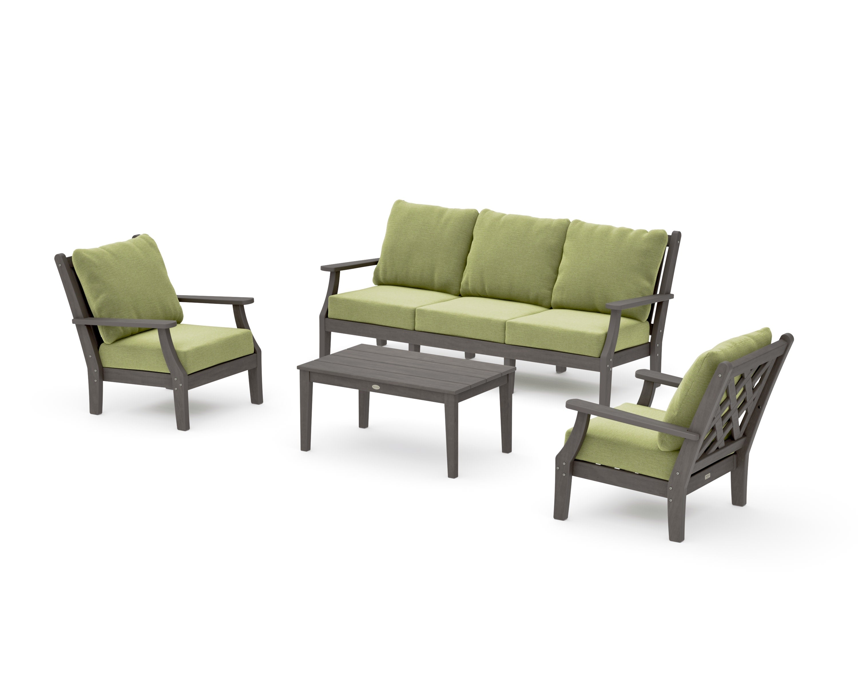 Wovendale 4-Piece Deep Seating Set with Sofa in Driftwood / Chartreuse Boucle
