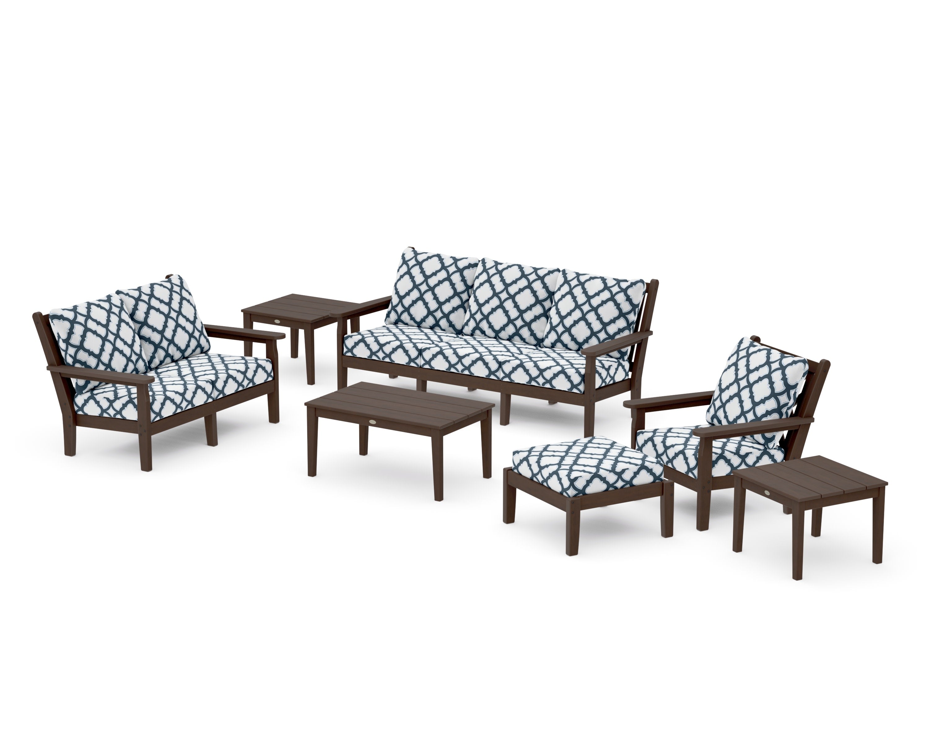 Chippendale 7-Piece Deep Seating Set in Kona / Trellis Marine Indigo