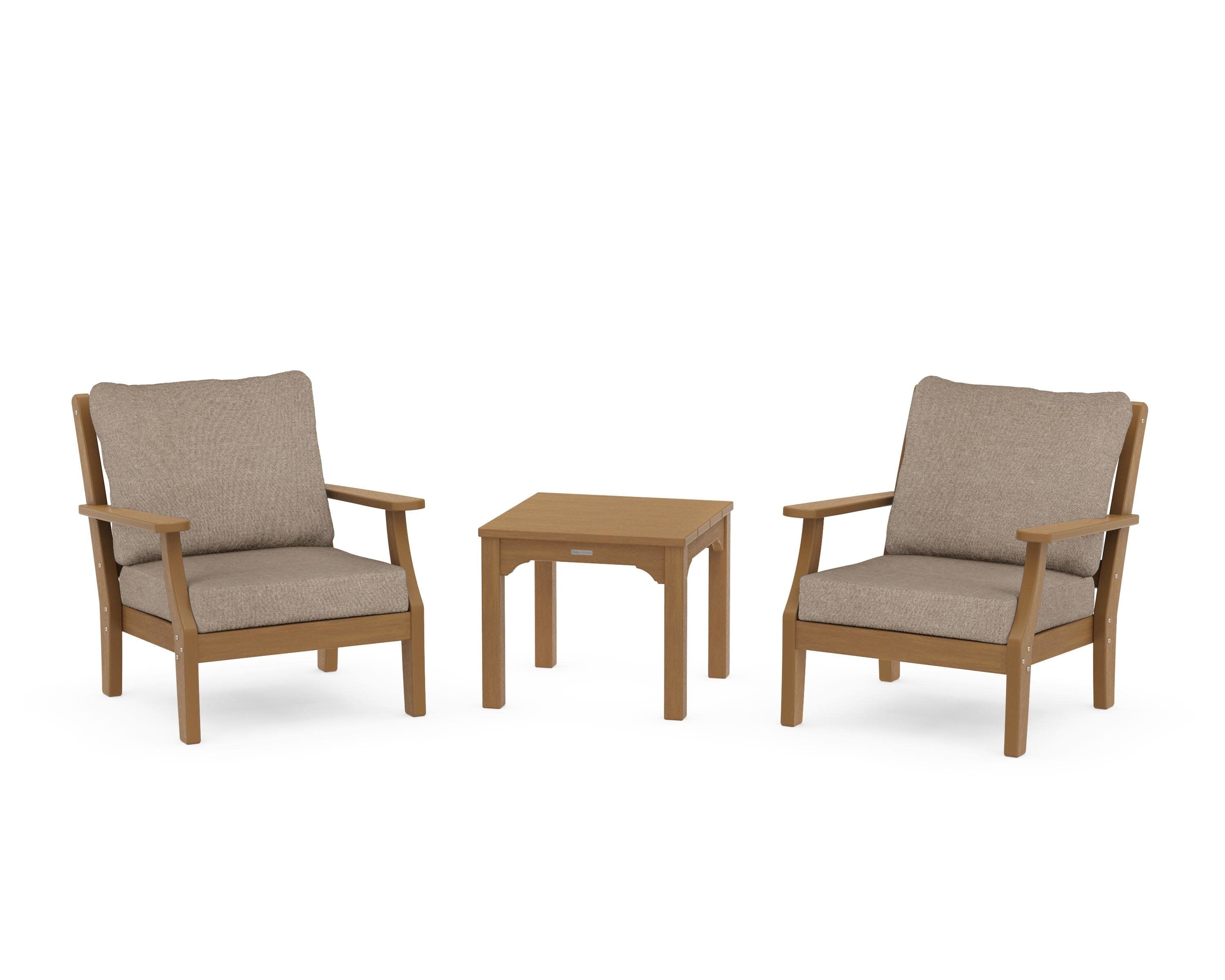 Chinoiserie 3-Piece Deep Seating Set in Natural / Spiced Burlap