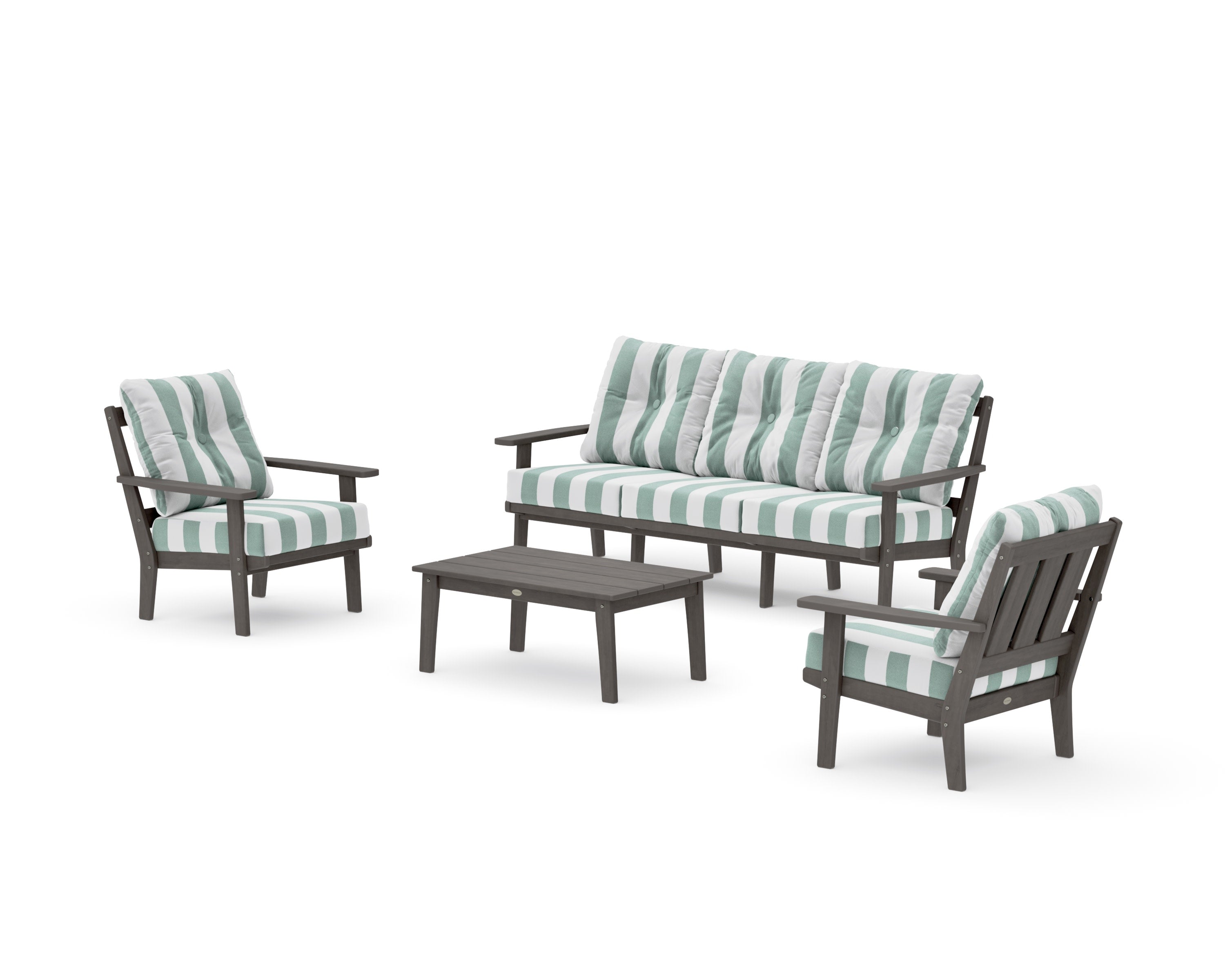Oxford 4-Piece Deep Seating Set with Sofa in Driftwood / Cabana Stripe Glacier Spa