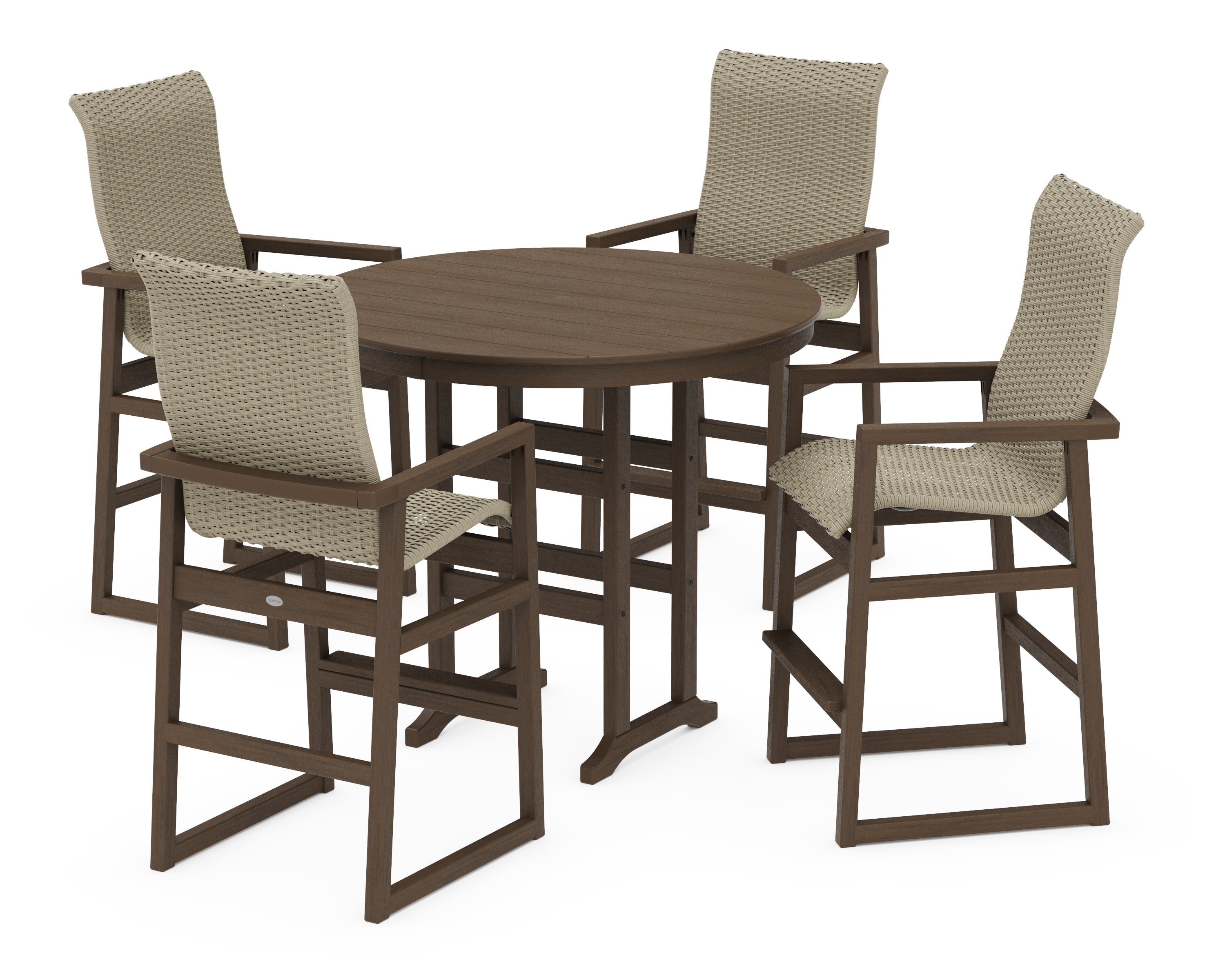EDGE Woven Highback 5-Piece Round Farmhouse Bar Set in Kona / Dune Grass