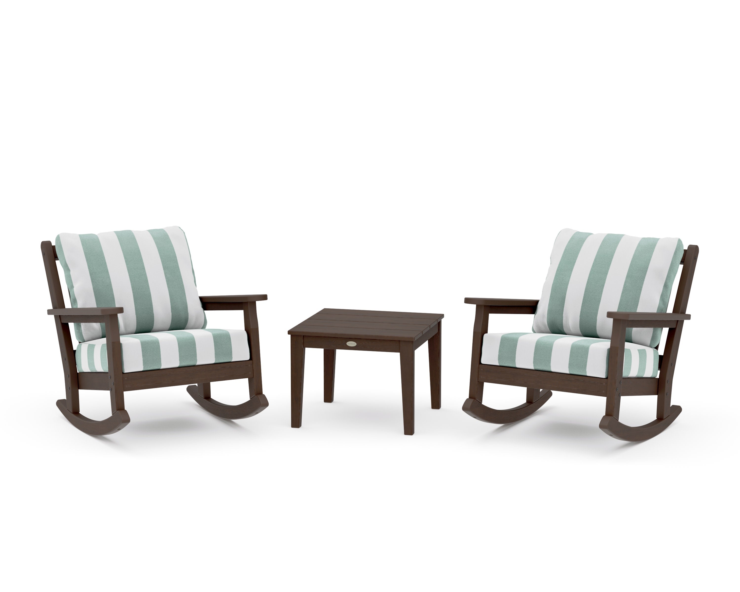 Chippendale 3-Piece Deep Seating Rocker Set in Kona / Cabana Stripe Glacier Spa